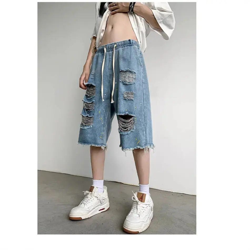 Japanese Brand Retro loose fringed ripped denim shorts Size US 32 / EU 48 - 2 Thumbnail