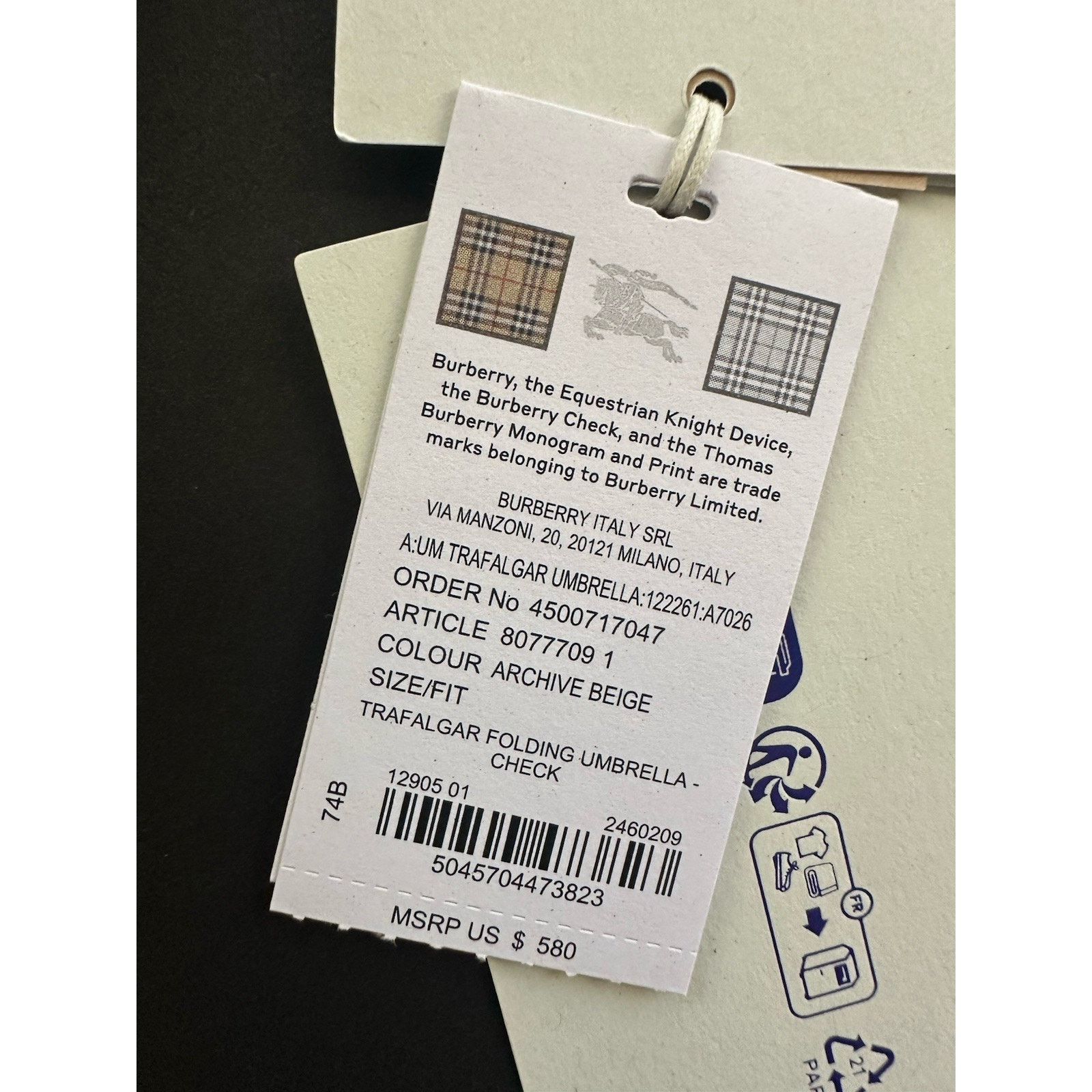Burberry Burberry Trafalgar Folding Archive Beige Umbrella 80777091 Size ONE SIZE - 16 Thumbnail