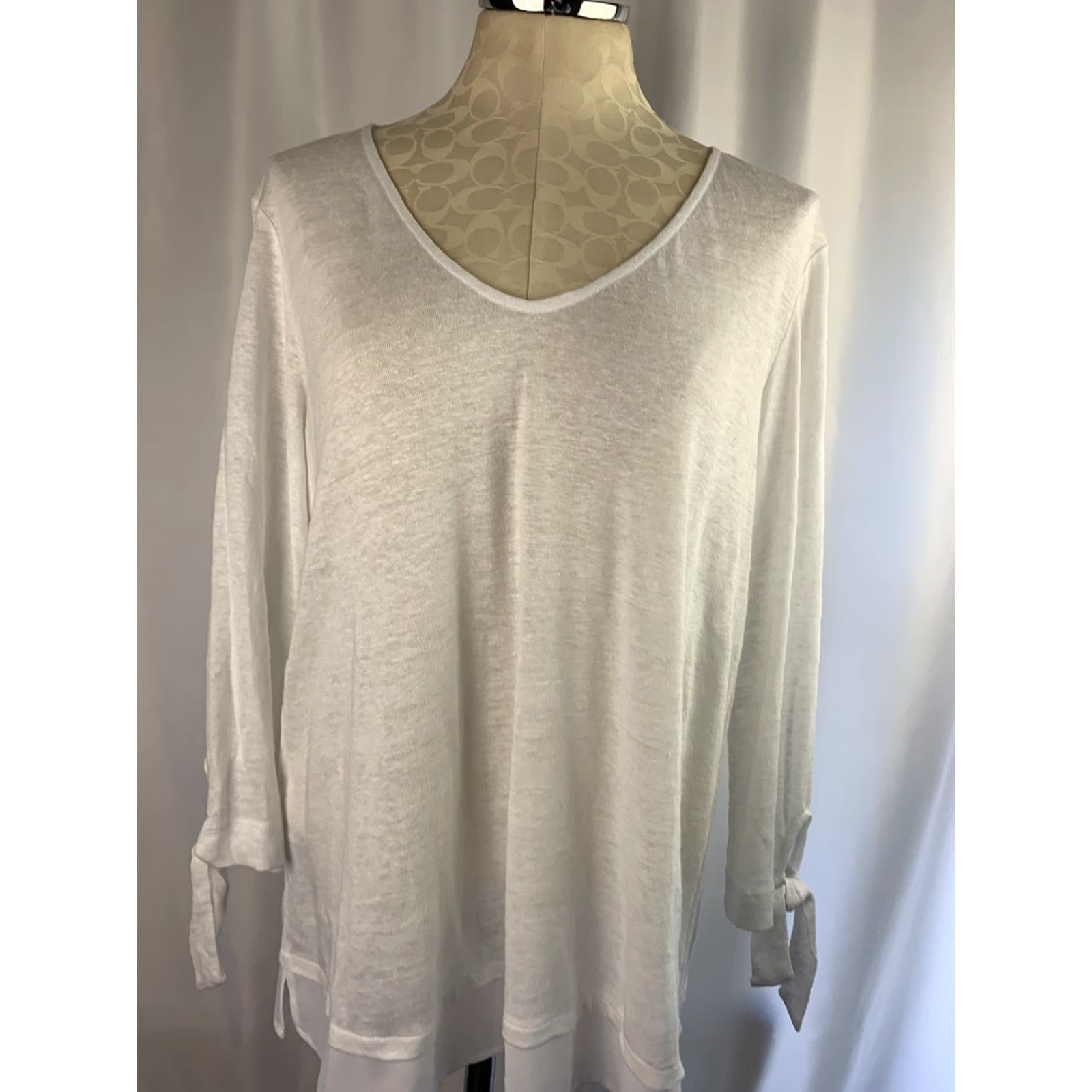 Sanctuary Sanctuary XL Women's Top White Linen V-Neck Sheer Long Sleeve New Tie Sleeve Size XL / US 12-14 / IT 48-50 - 4 Thumbnail