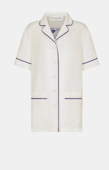 Dior o1w1db10924 Silk Pajama Jacket in White & Blue Size L / US 10 / IT 46 - 1 Thumbnail