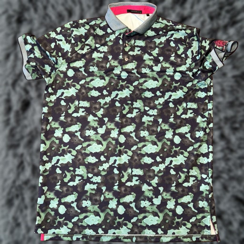 Vintage Greyson Polo Shirt Mens Large Golf Polo Trump Golf Camouflage Logo Embroidered Button Short Sleeve Collared Stretch Regular 32.25 Size US L / EU 52-54 / 3 - 1 Thumbnail