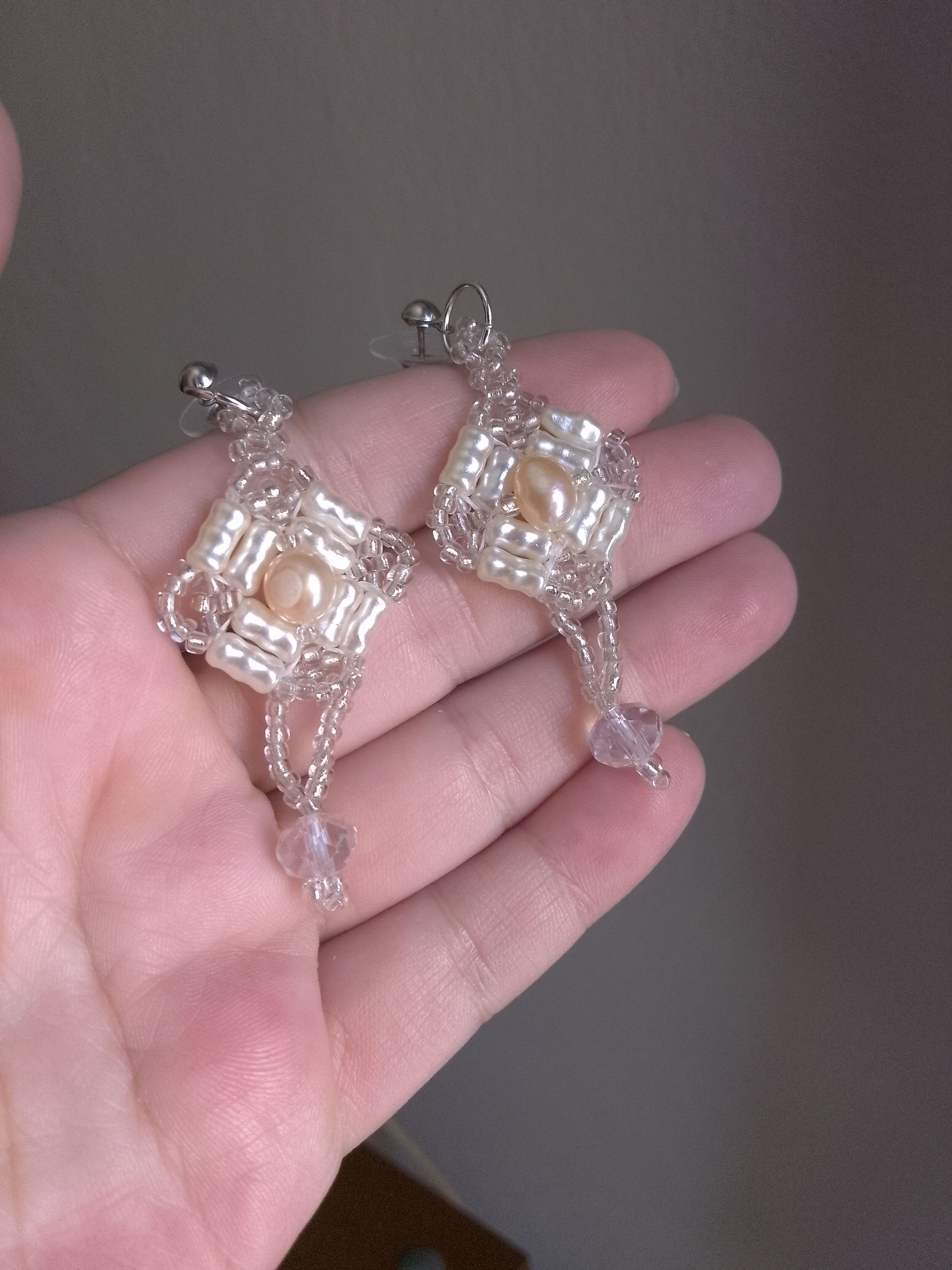 Handmade Dangling earrings with natural freshwater pearls Size ONE SIZE - 4 Thumbnail