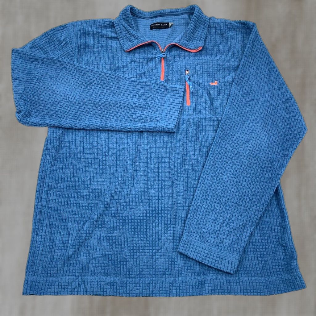 Vintage Southern Marsh Men Sweater Pullover M Blue 1/4 Zip Fleece Mock Neck Logo Embroidered Zipper Knit Regular Autumn Winter Size US M / EU 48-50 / 2 - 1 Thumbnail