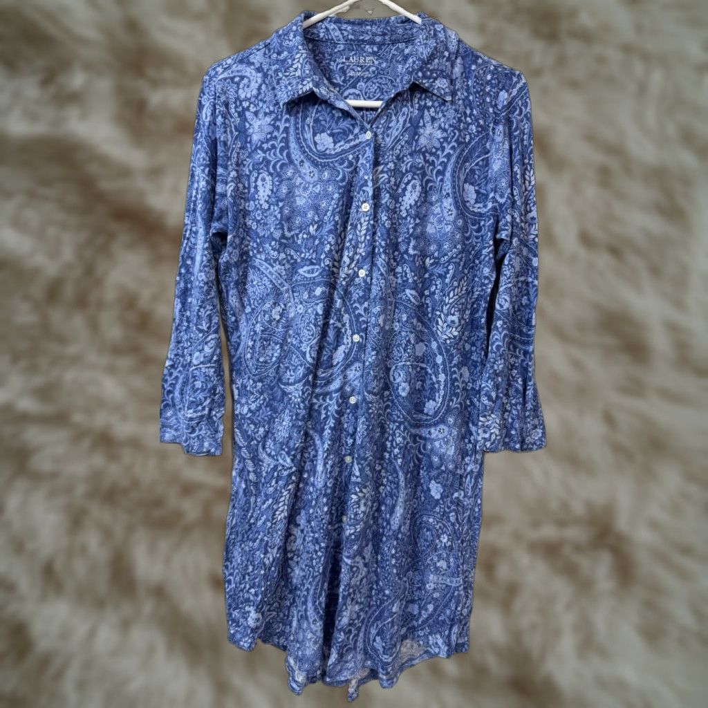 Ralph Lauren Lauren Ralph Lauren Blue Paisley “His Shirt” Night Gown Long Sleep Shirt Sz M Women XS? Size M / US 6-8 / IT 42-44 - 1 Thumbnail
