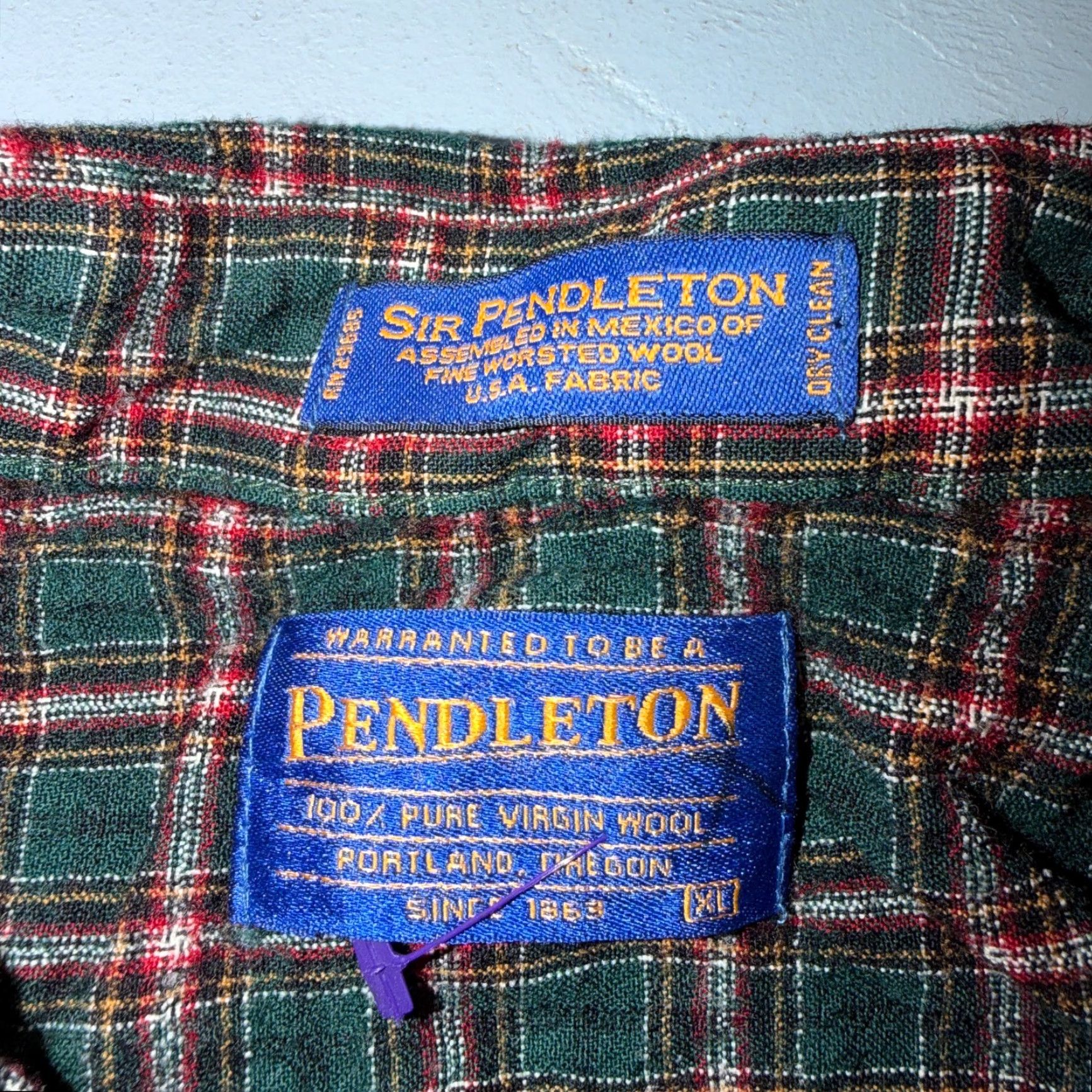 Pendleton VINTAGE Pendleton Shirt Mens XL VTG Green Red Plaid 100% Wool USA Fabrics VTG Size US XL / EU 56 / 4 - 7 Thumbnail