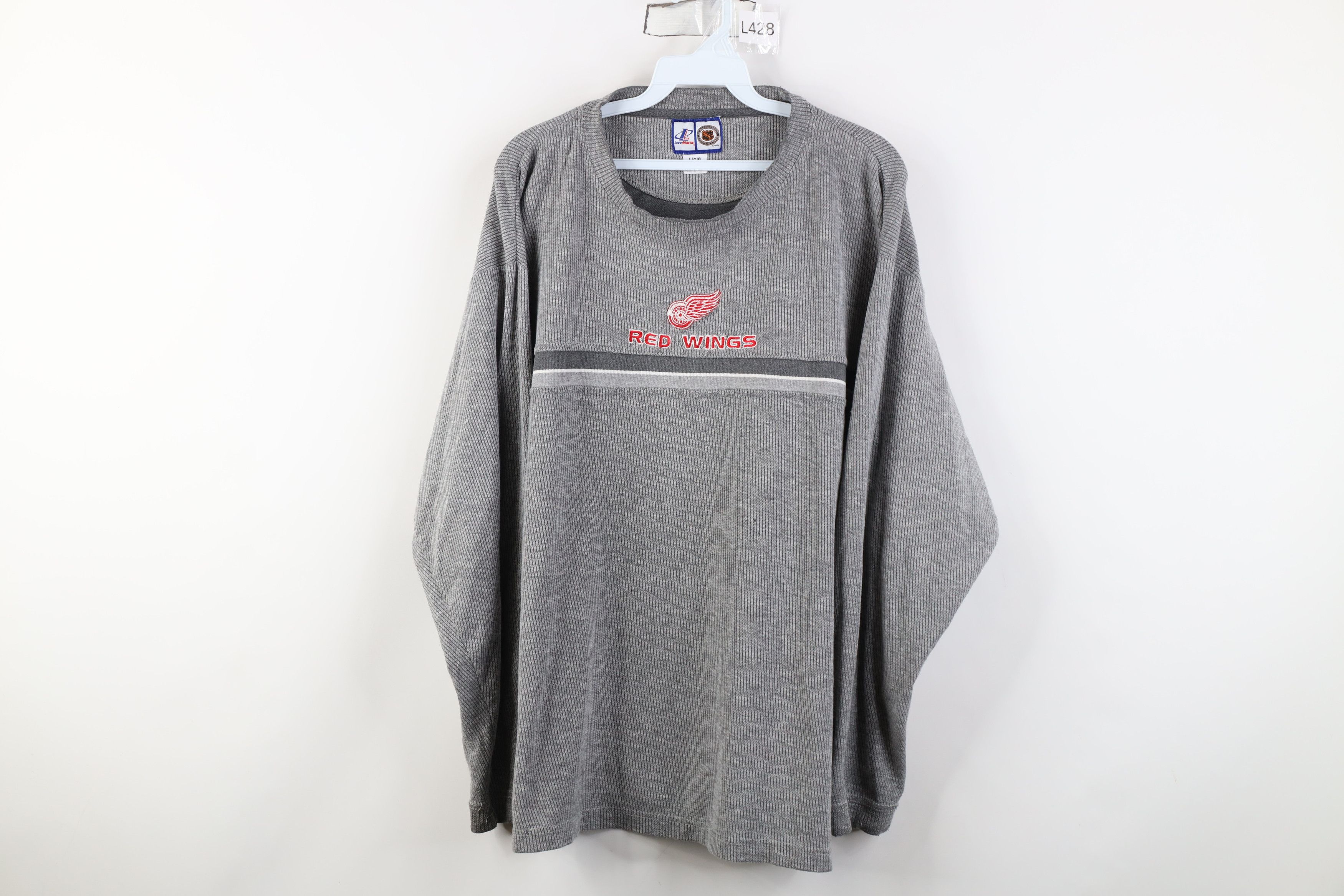 Vintage Vintage 90s Red Wings Hockey Ribbed Knit Long Sleeve T-Shirt Size US L / EU 52-54 / 3 - 1 Thumbnail