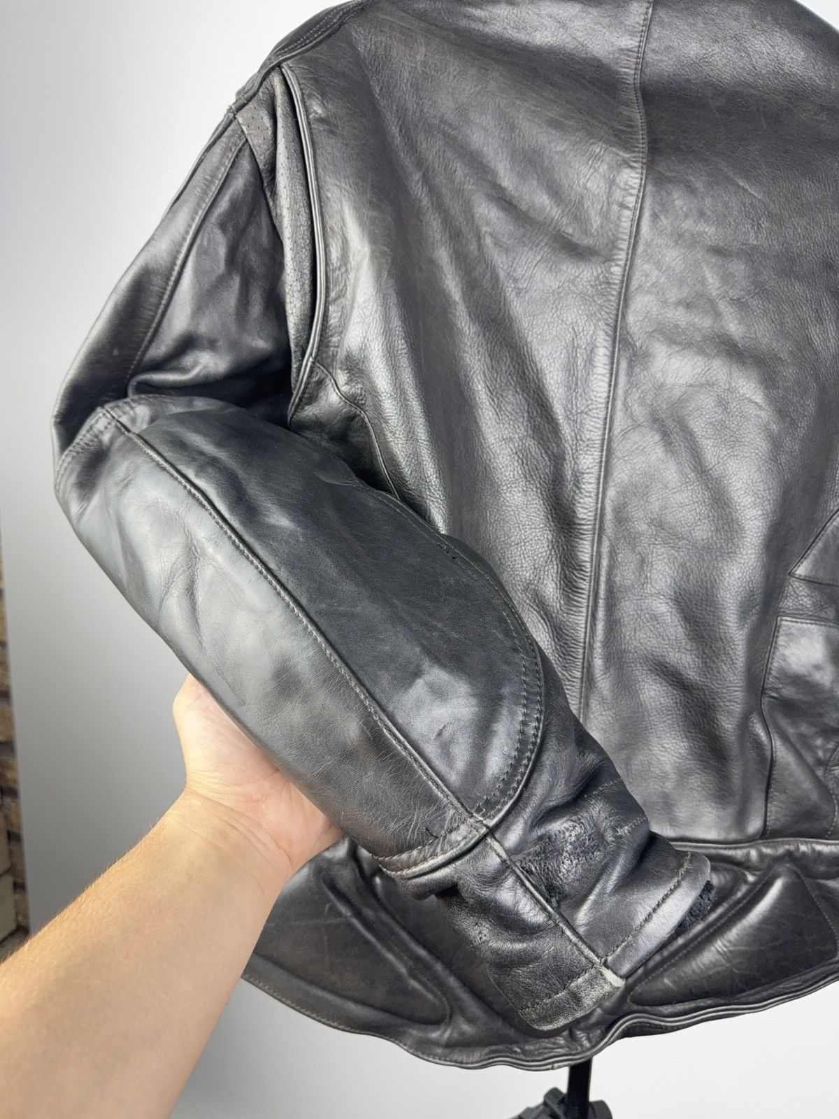 Leather Vntg 00s Heavy Leather Racing MOTO R.S. Bomber Jacket Punk Size US XL / EU 56 / 4 - 18 Thumbnail