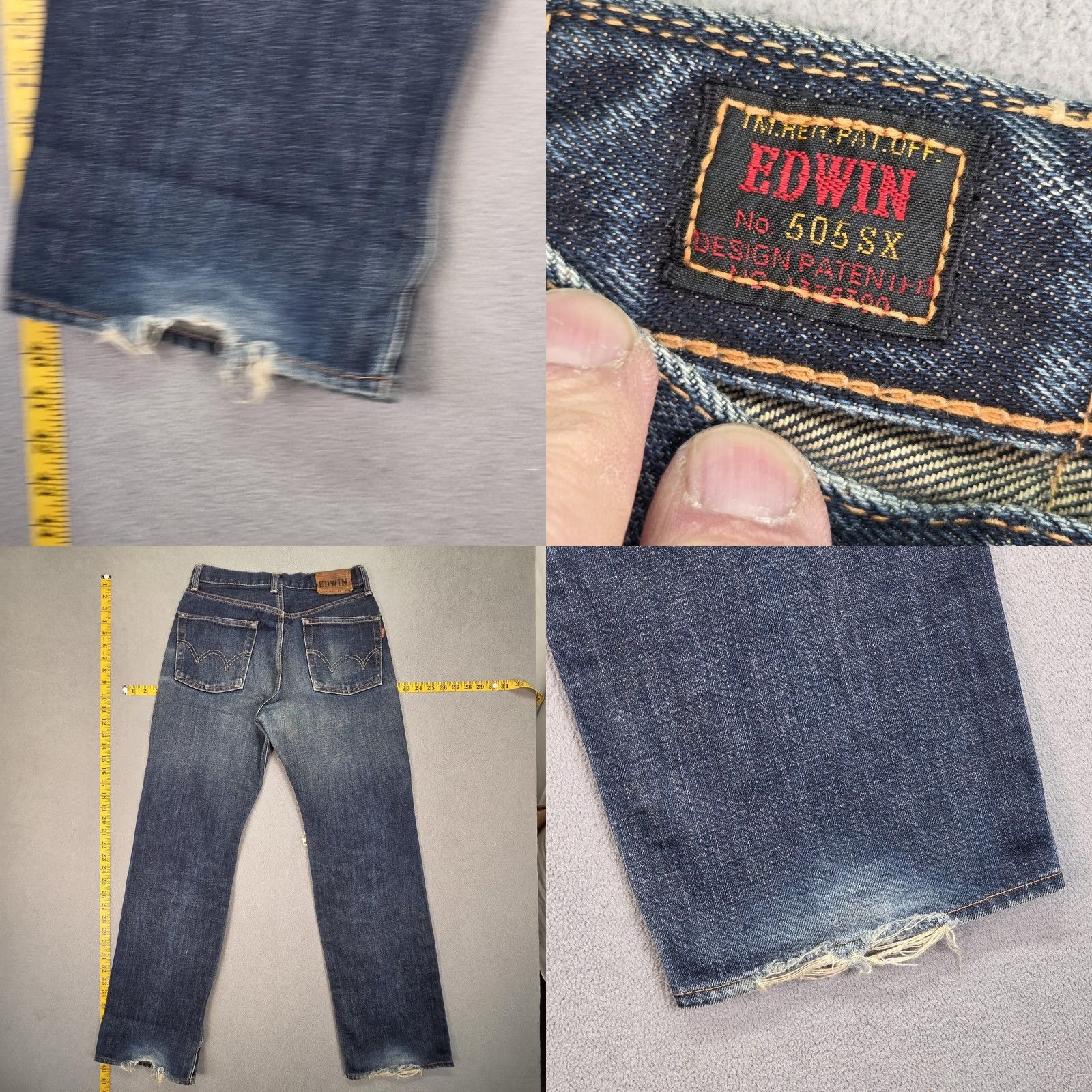 Edwin Edwin Jeans Mens Selvedge Blue Destroyed Straight Baggy Japan 505SX Fits 27x30 Size US 27 - 8 Thumbnail