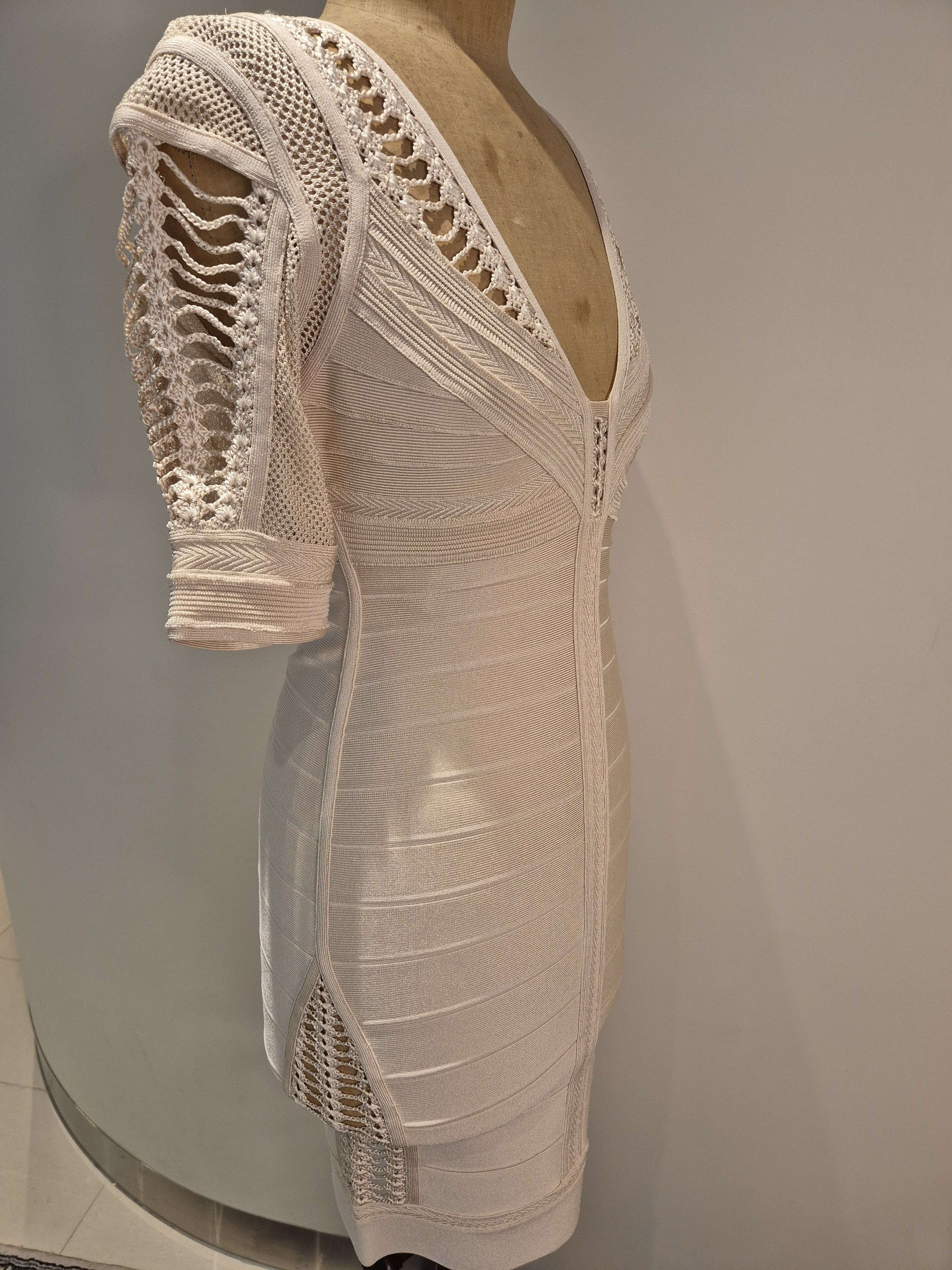 Herve Leger Cream Pointelle Bodycon Bandage Dress Size S / US 4 / IT 40 - 3 Thumbnail