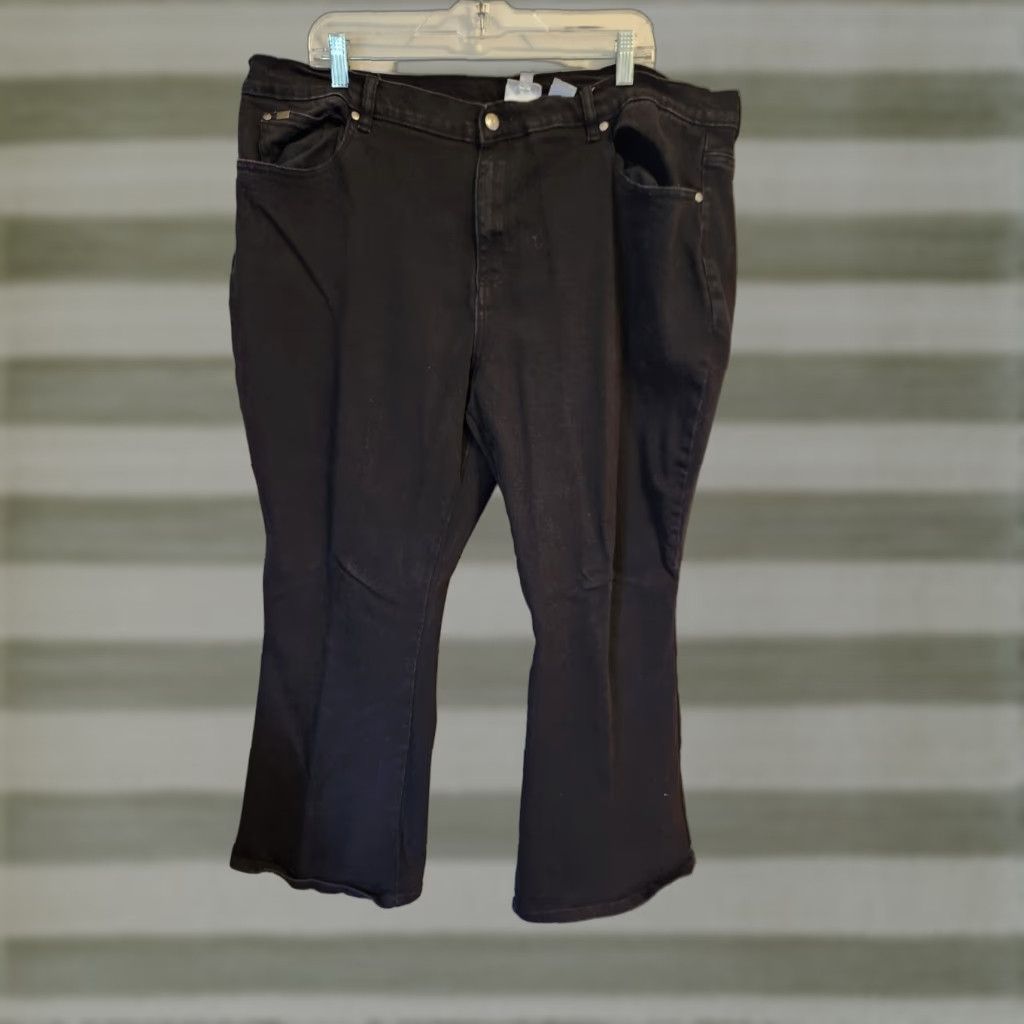 Denime VINTAGE DG2 Diane Gilman Black Stretchy Bootcut Denim Jeans 22W Petite Women Jeans Bootcut Pocketed Stretchy Easy Care 90s Womens Size 40" / US 18 - 1 Thumbnail