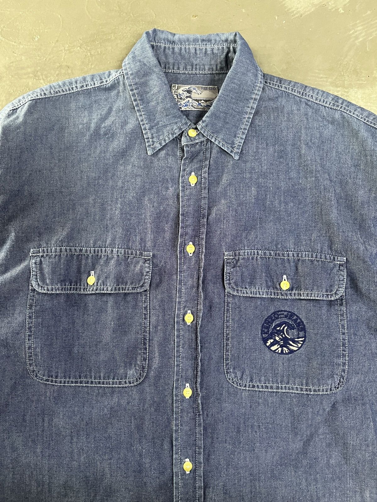Kenzo Vintage Kenzo Embroidery Wave Indigo Denim Chambray Shirt Size US L / EU 52-54 / 3 - 6 Thumbnail