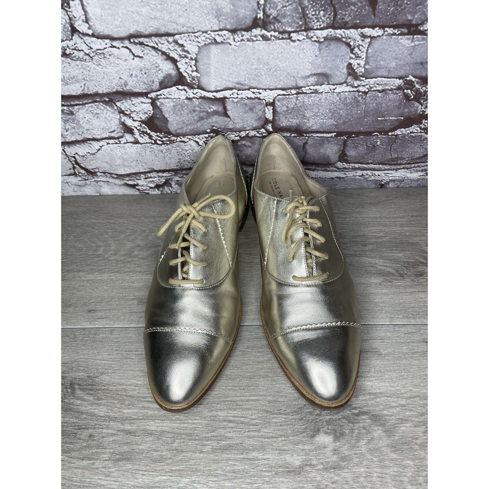 Cole Haan COLE HAAN Go To Collection Arden Gold Metallic Leather Oxfor Size US 10 / IT 40 - 21 Thumbnail