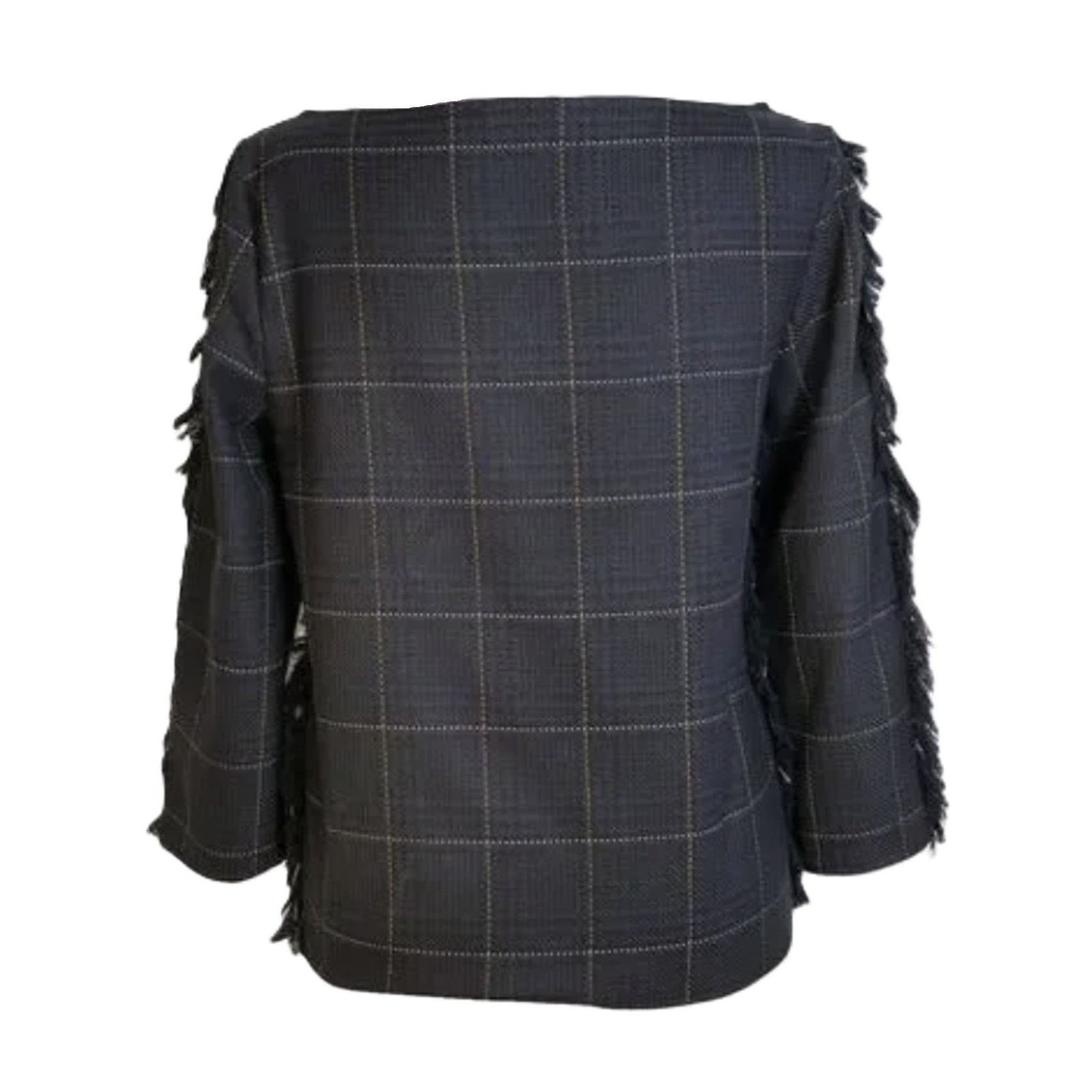 H&M H&M Plaid Fringe Boatneck Top Navy Green 3/4 Sleeve Size 4 Size S / US 4 / IT 40 - 2 Thumbnail