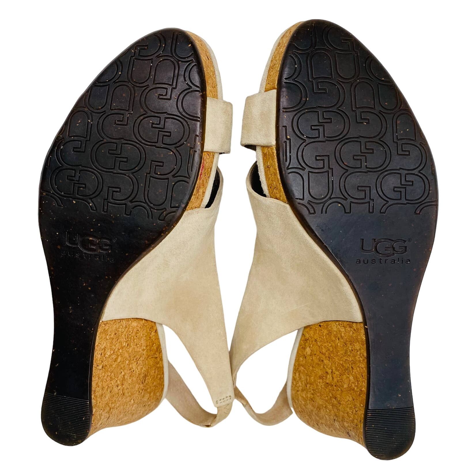 Ugg Ugg Hazel Sandals Suede 10 Beige Cork Wedge 4" Size US 10 / EU 43 - 10 Thumbnail