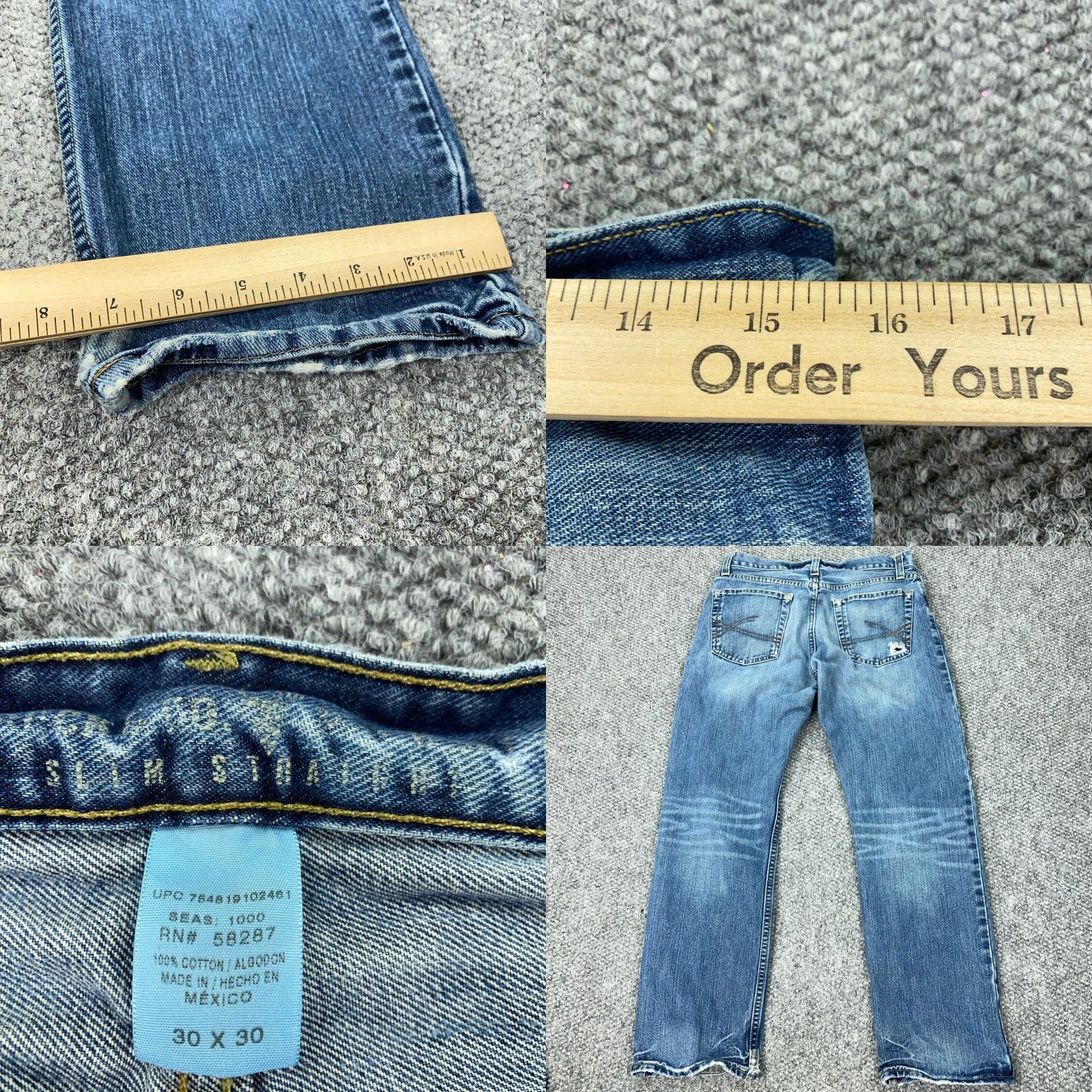 CO VINTAGE Roebucks & Co Jeans Mens 30x30 Blue Slim Straight Faded Distressed Grunge Y2K Size US 31 - 8 Thumbnail
