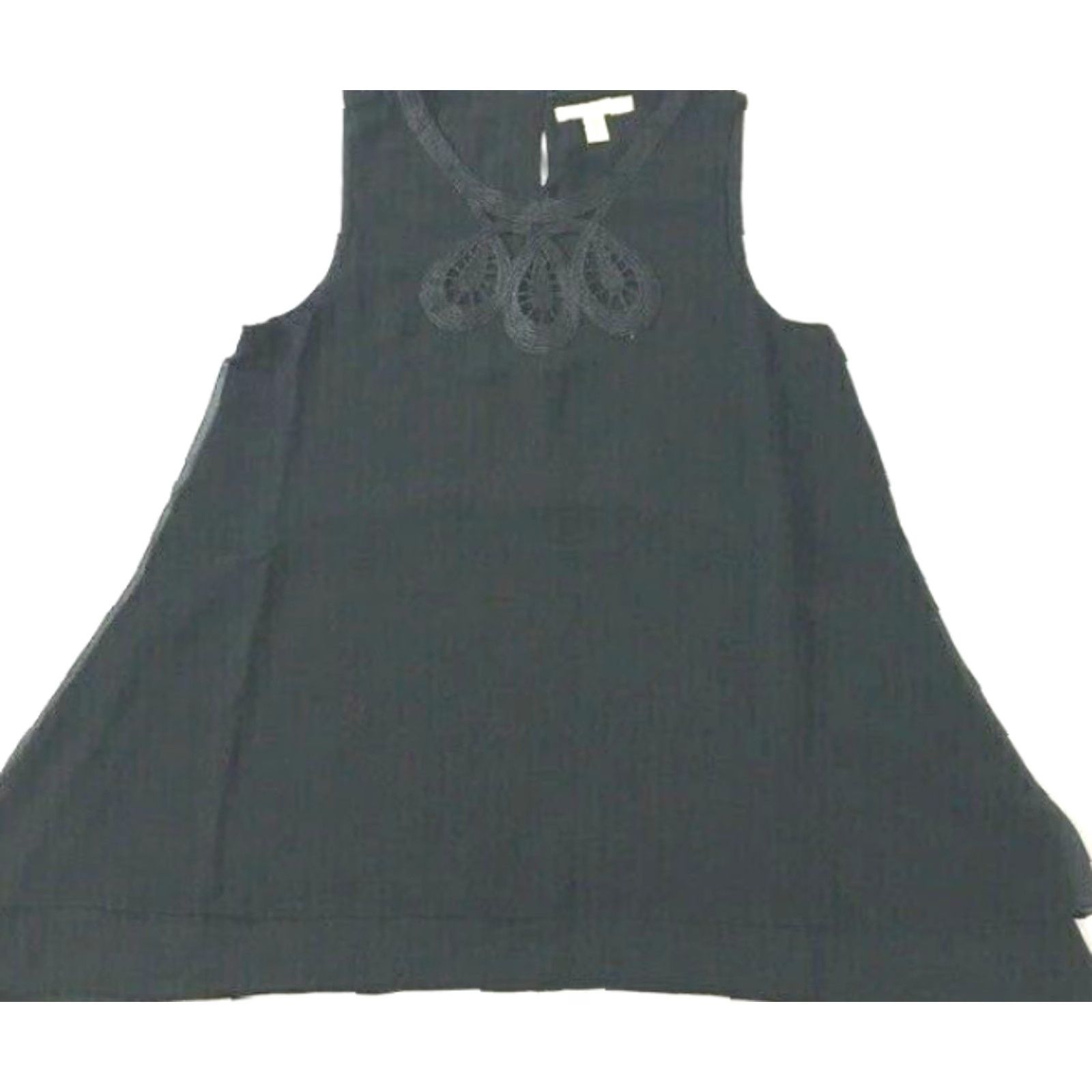 Vintage Lark & Ro Blouse Sleeveless Embroidered Neckline Black M Women's Shirt Casual NWOT Size M / US 6-8 / IT 42-44 - 2 Thumbnail