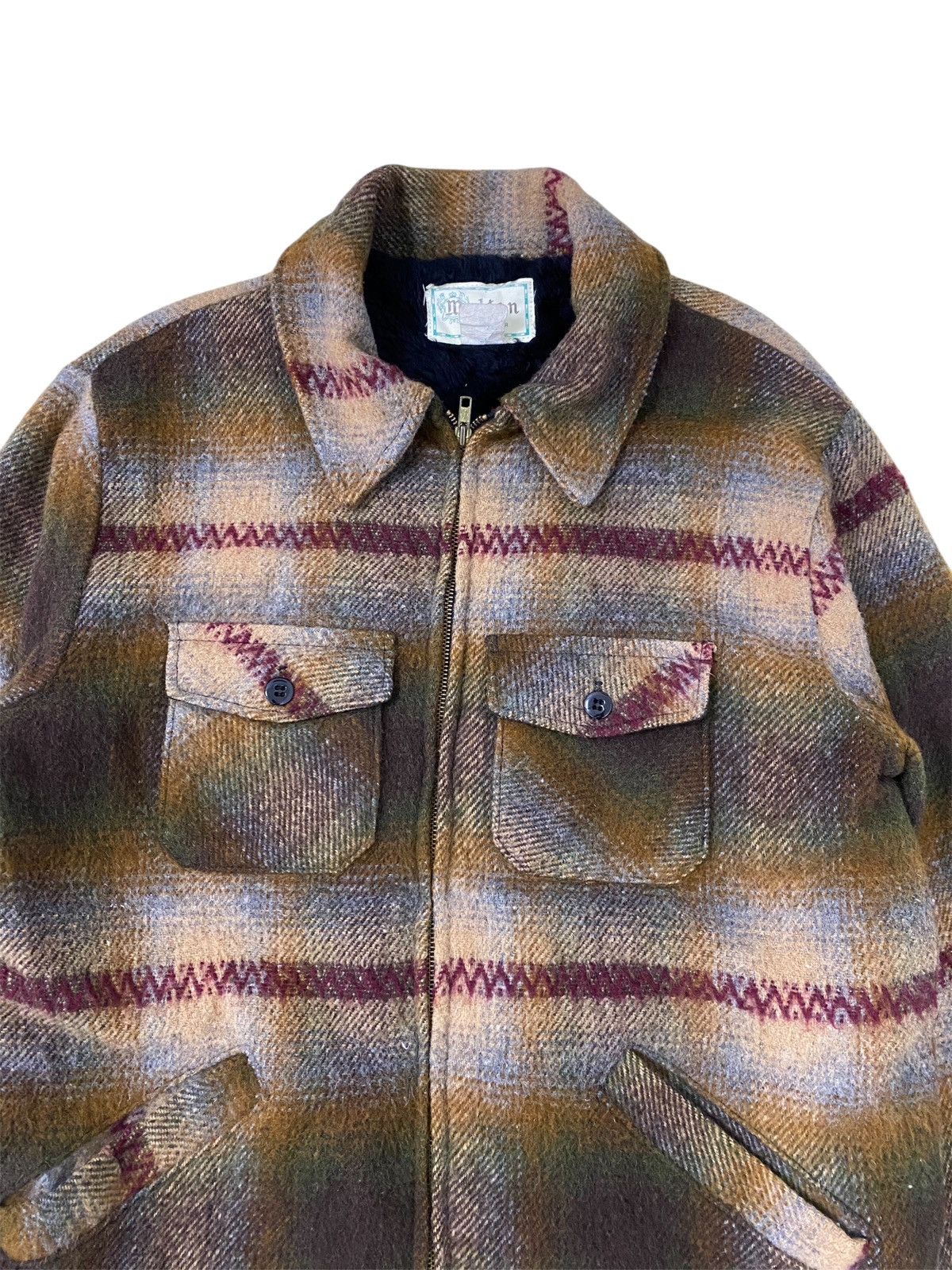Vintage 50s Melton recycled wool blouson tartan jacket J5 Size US L / EU 52-54 / 3 - 6 Thumbnail