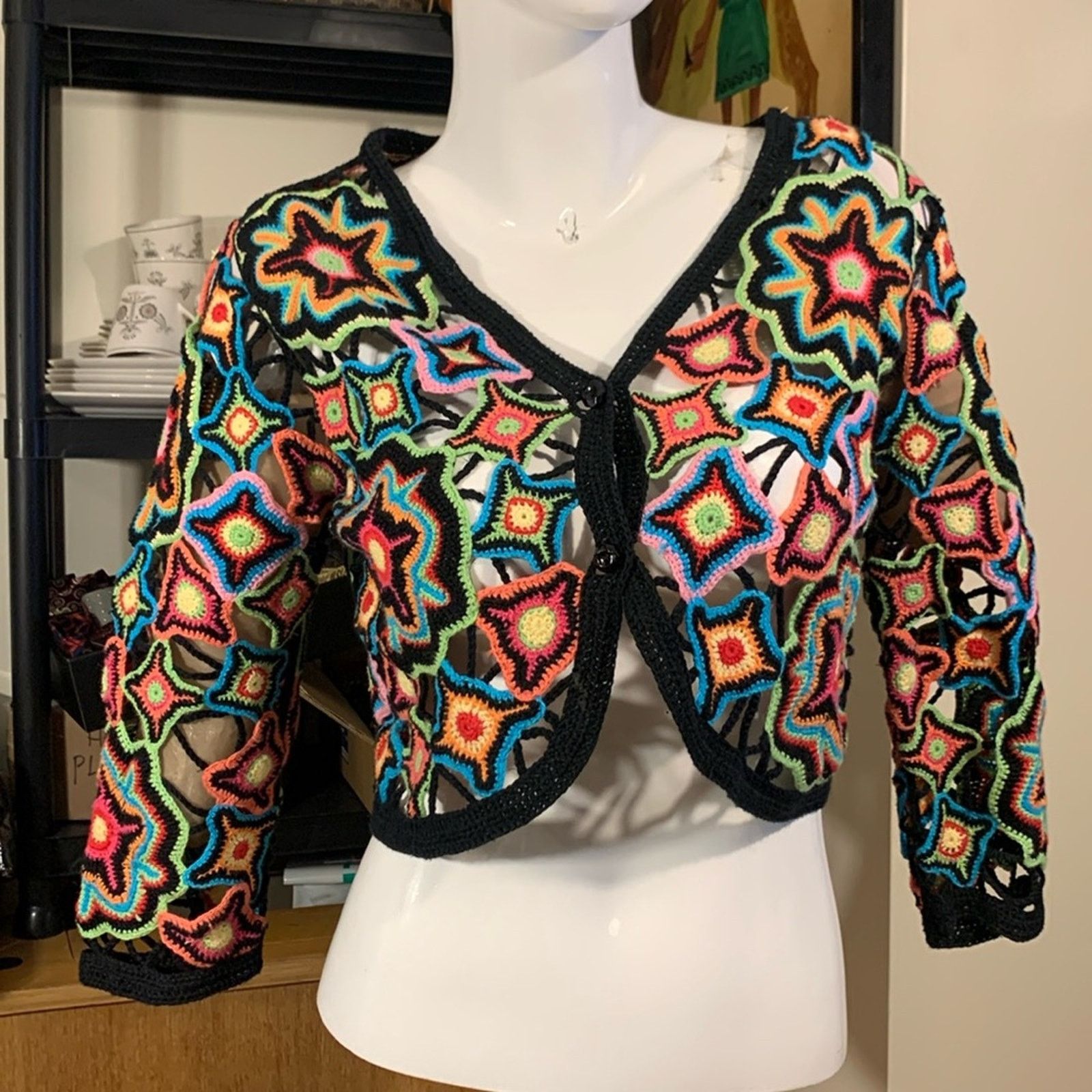 Handmade Handmade crochet granny squares multicolored bolero jacket Size M / US 6-8 / IT 42-44 - 3 Thumbnail
