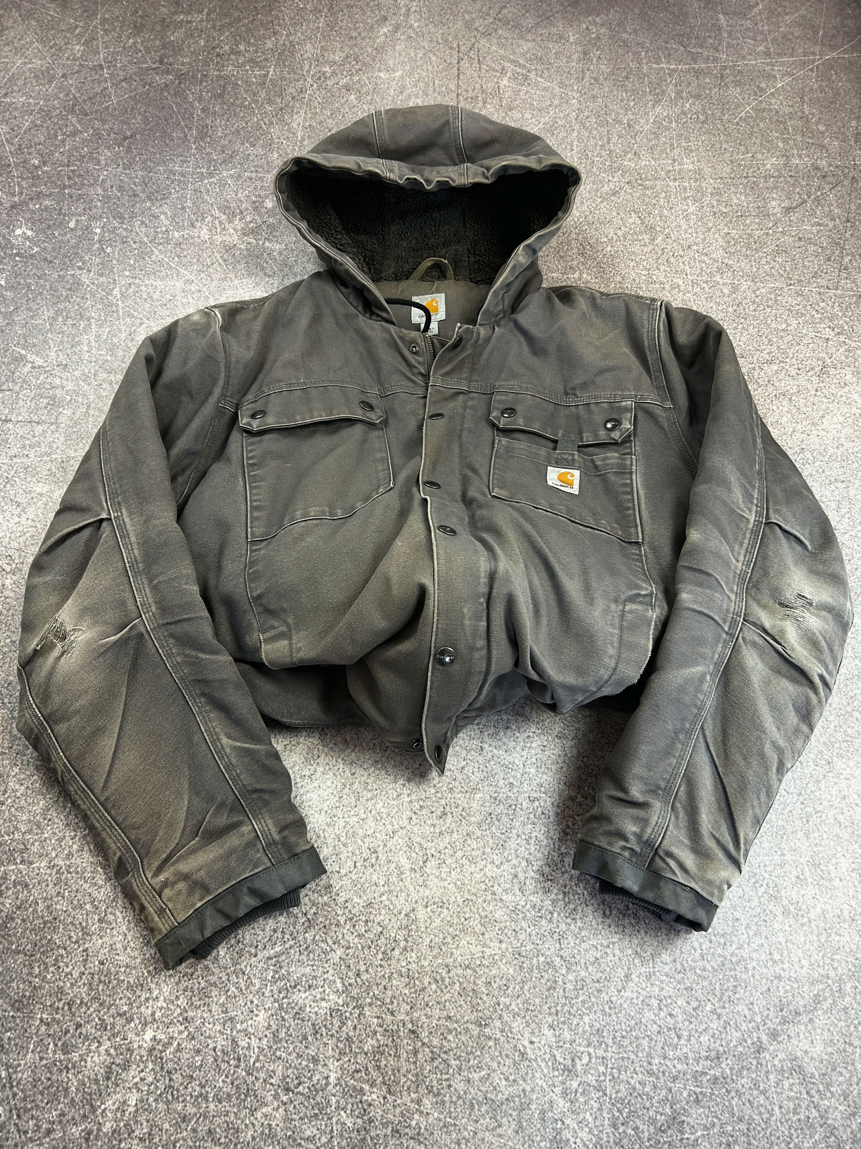 Carhartt Carhartt Hooded Duck Canvas Work Jacket Faded Distressed Size US L / EU 52-54 / 3 - 2 Thumbnail