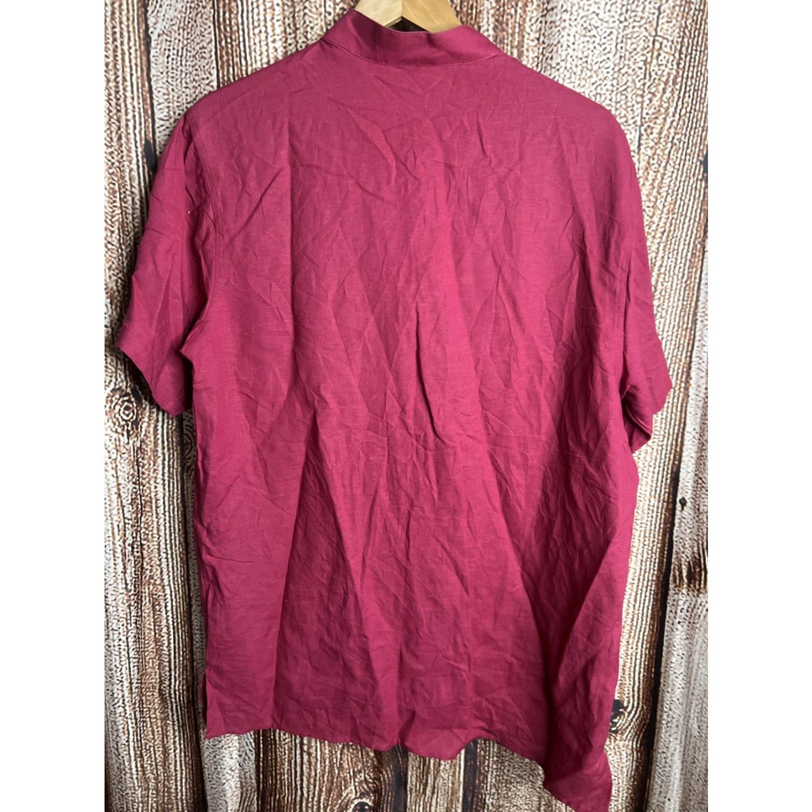 Vintage Linea Uomo Shirt Button-Up Men XL Red Linen Viscose Short Sleeve Collared Knit Breathable Pocket Tropical Size US XL / EU 56 / 4 - 3 Thumbnail