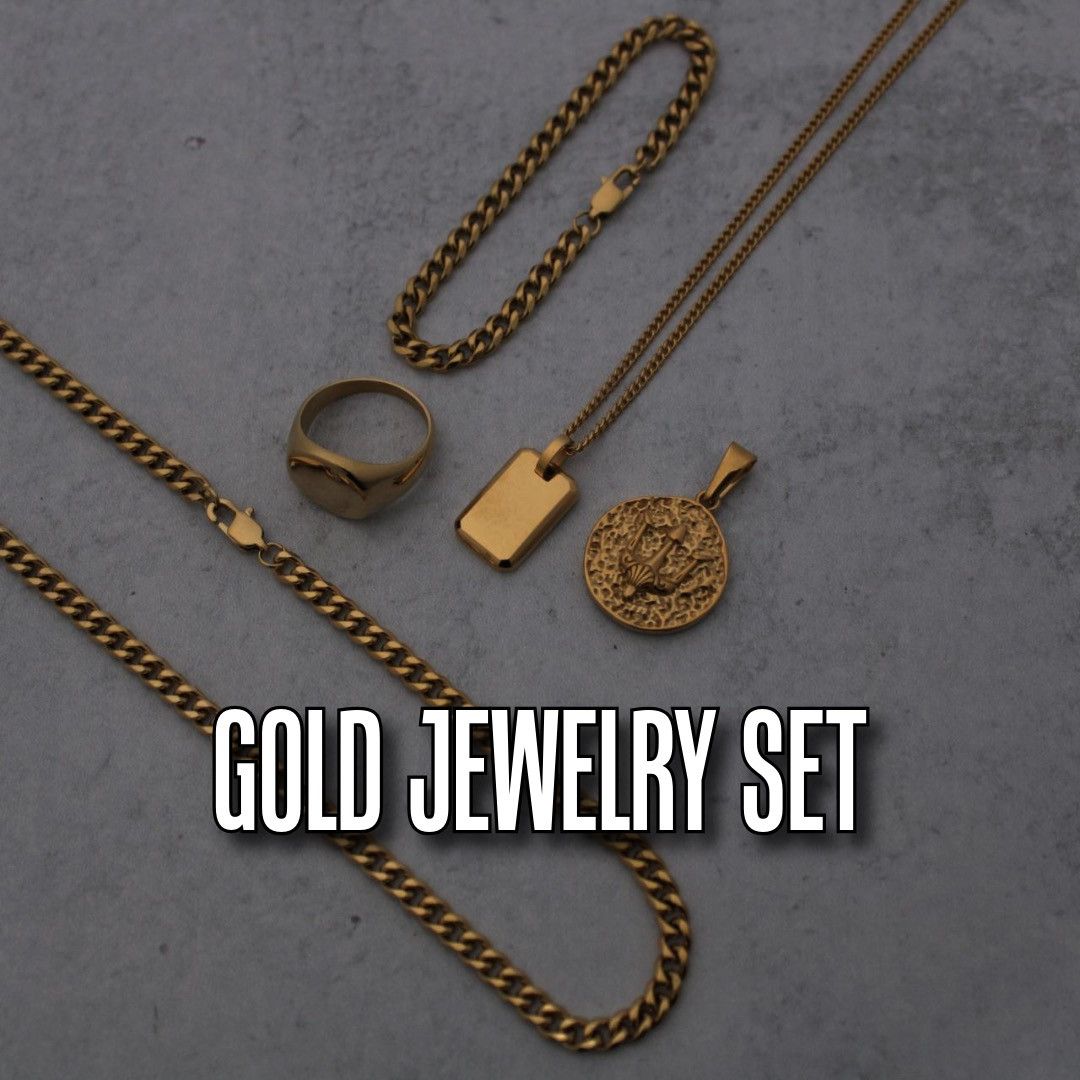 Jewelry Gold Jewelry Set - 5mm Cuban Link Chain / Pendants / Ring Size ONE SIZE - 1 Thumbnail
