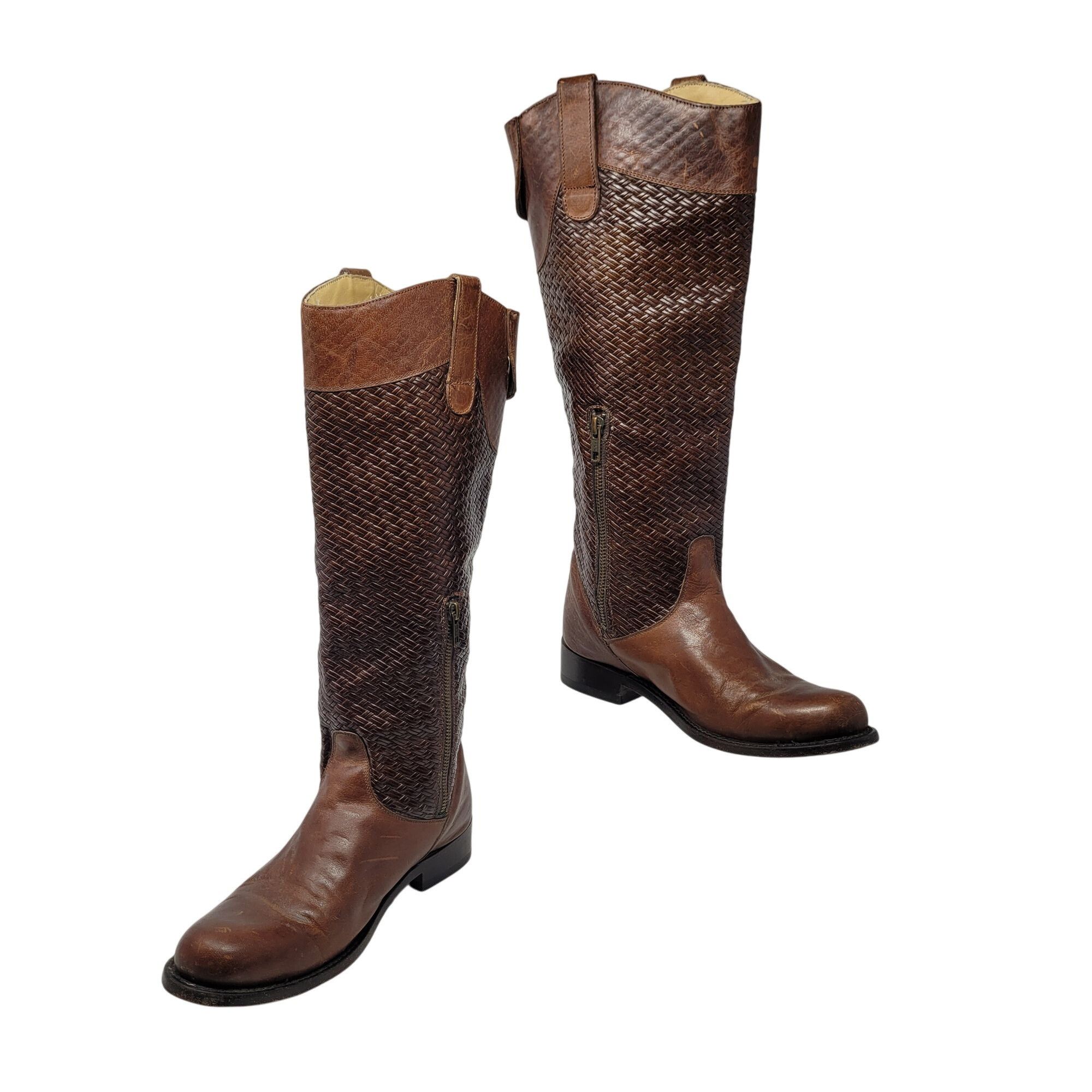 Stetson Vtg Stetson Knee-High Brown Woven Leather Equestrian Boots S Size US 8.5 / IT 38.5 - 16 Thumbnail
