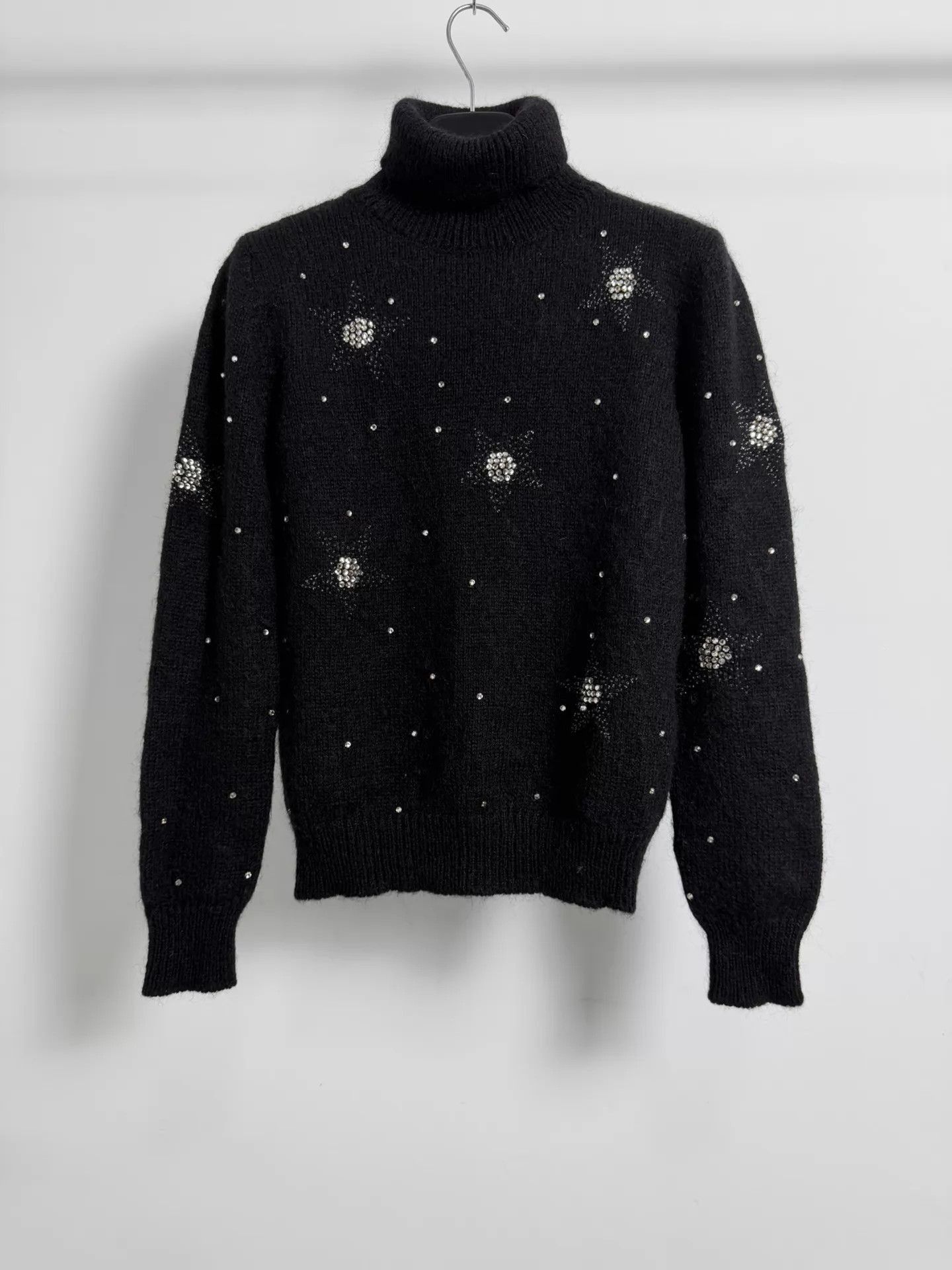 Saint Laurent Paris Black Turtleneck Sweater with Star Embellishments. Size US S / EU 44-46 / 1 - 1 Thumbnail