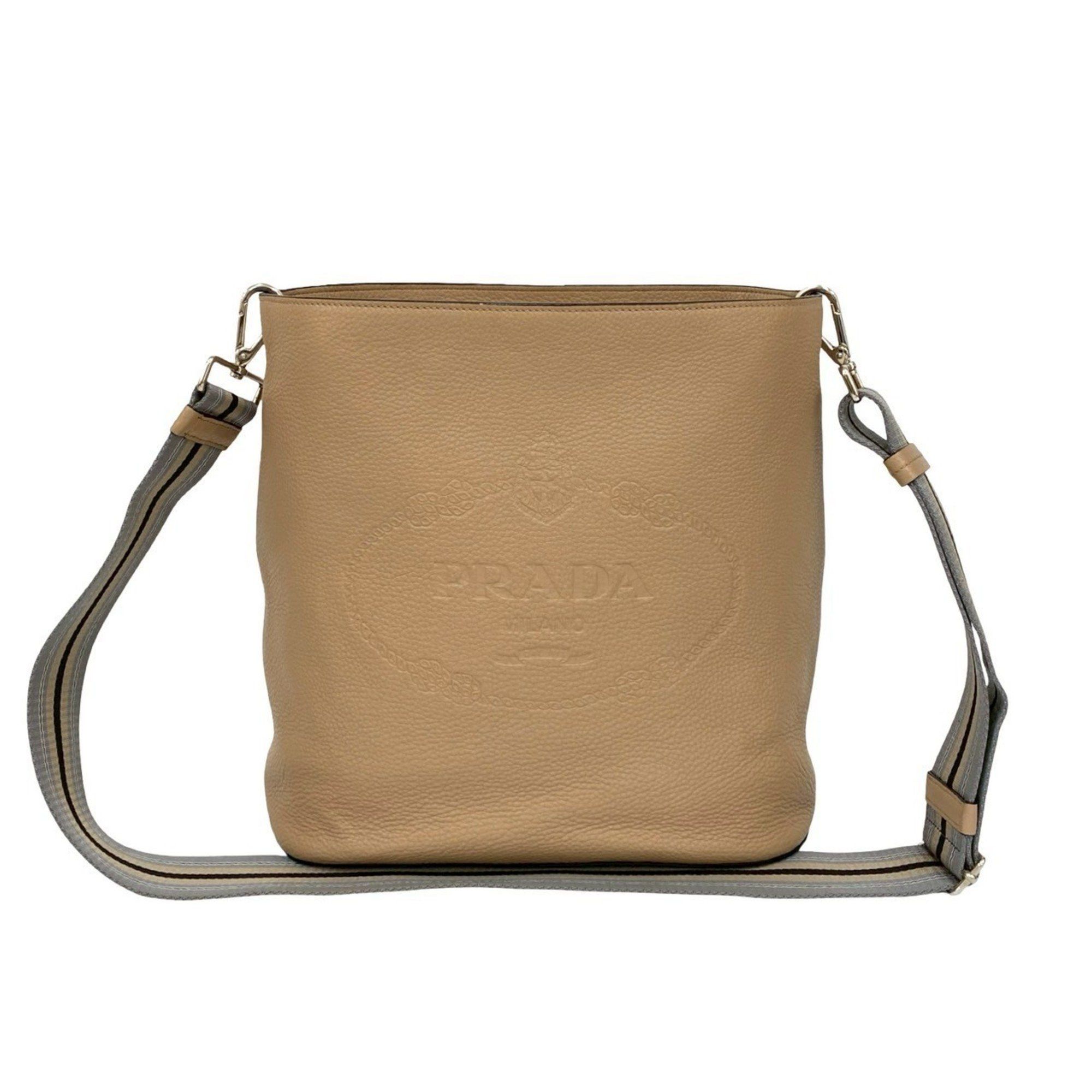 Prada Prada Logo Embossed Vitello Phoenix Leather Shoulder Bag/Sacoche/Pochette Beige 39599 Size ONE SIZE - 1 Thumbnail