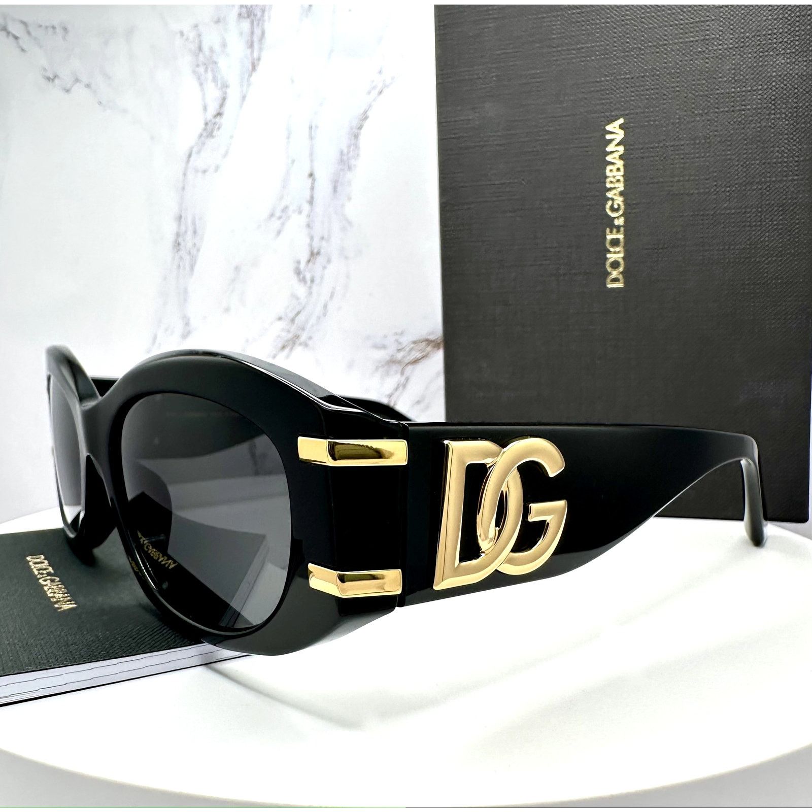 Dolce & Gabbana New Dolce & Gabbana Sunglasses Black Oval Acetate Gold Metal Size ONE SIZE - 14 Thumbnail