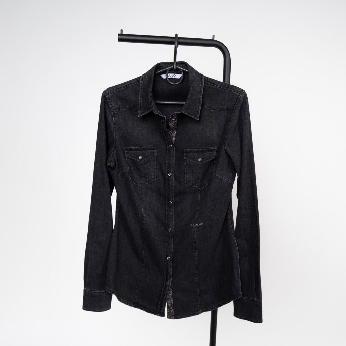 Liu Jo Liu Jo Womens Black Denim Shirt Snap Button Slim Fit Stretch Size S / US 4 / IT 40 - 1 Thumbnail