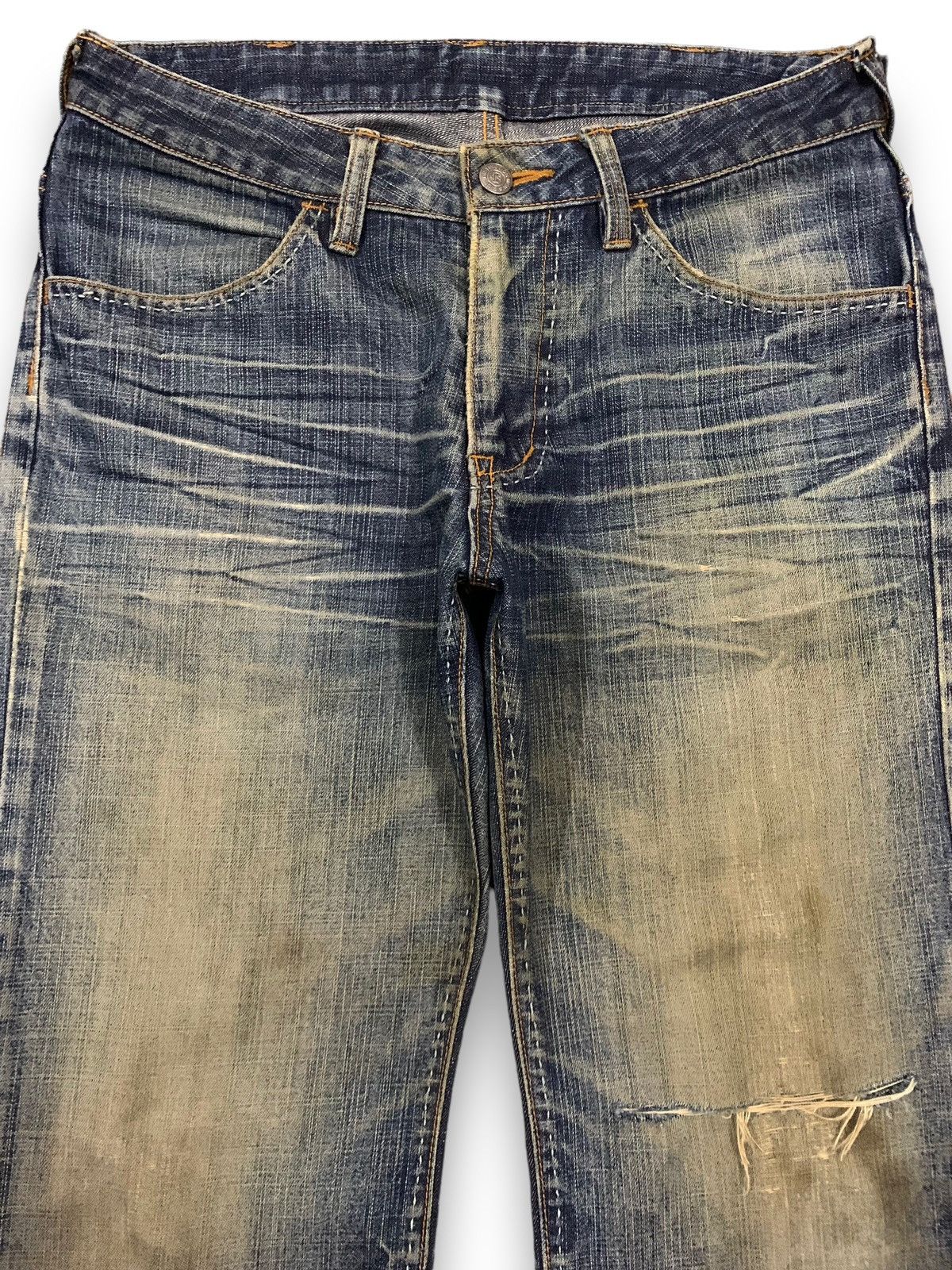 Japanese Brand Vintage Distinction Stitched Mud Wash Loose Fit Grunge Jeans Size US 30 / EU 46 - 3 Thumbnail
