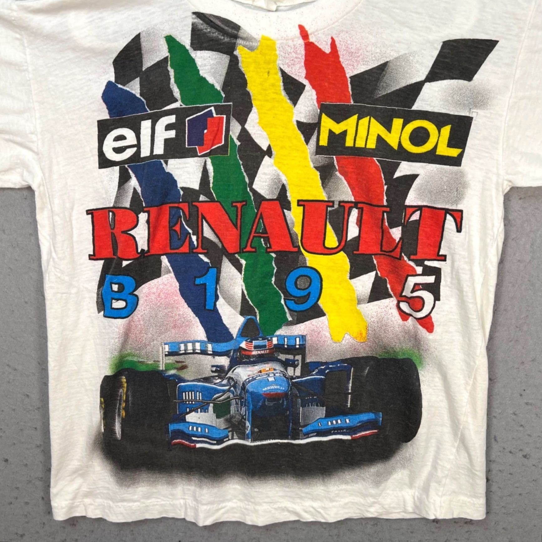 Benetton VINTAGE 90s Renault Benetton B195 Michael Schumacher F1 Racing T-Shirt XL Mens White Cotton Graphic Print Crew Neck Short Sleeve Size US XL / EU 56 / 4 - 4 Thumbnail