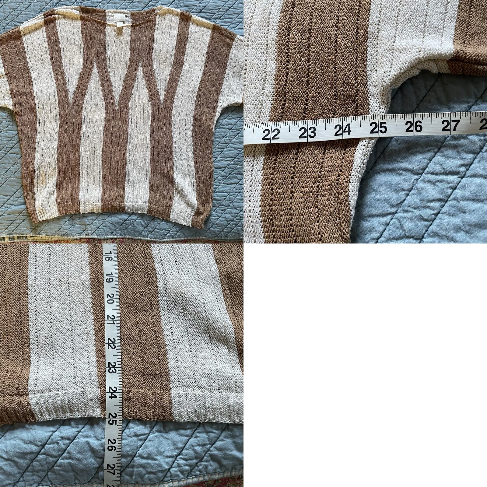 Vintage Chico’s Sweater XL Open-Knit Pullover Top Cream Brown Tan Stripe Rib Knit Sleeve 3/4 Women Pullover Knit Open-Knit Striped Cardigan? Size XL / US 12-14 / IT 48-50 - 8 Thumbnail