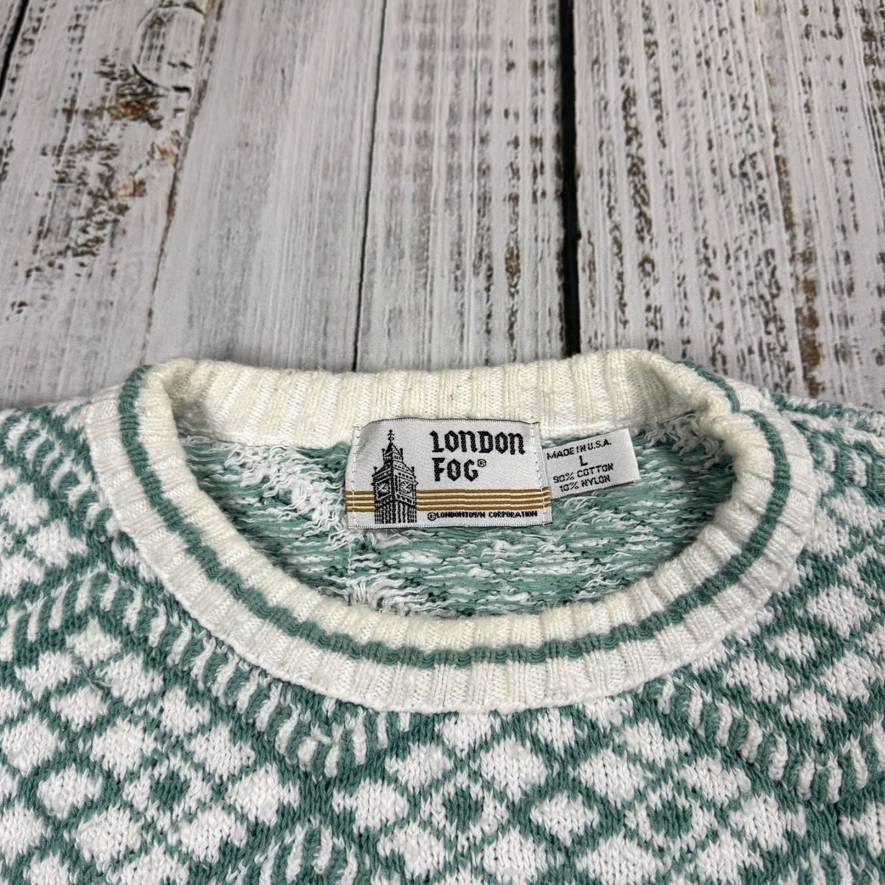 London Fog VTG London Fog Geometric Crewneck Sweater - Multicolor Cotton Knit - Men's L Pullover, Heavyweight, 90s London USA Theme Size US L / EU 52-54 / 3 - 3 Thumbnail