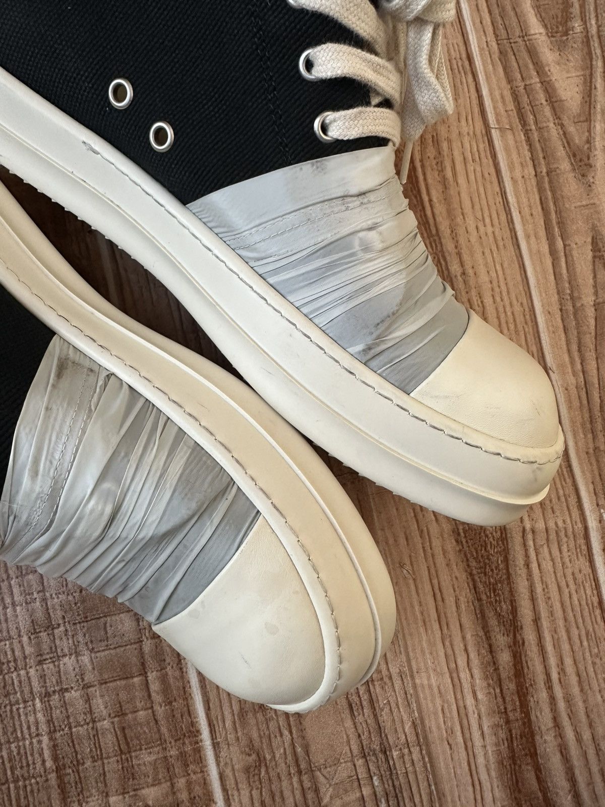 Rick Owens Drkshdw Rick Owens Hustler Wrapped Ramones Black Milk Lowtops Size US 8.5 / EU 41-42 - 7 Thumbnail