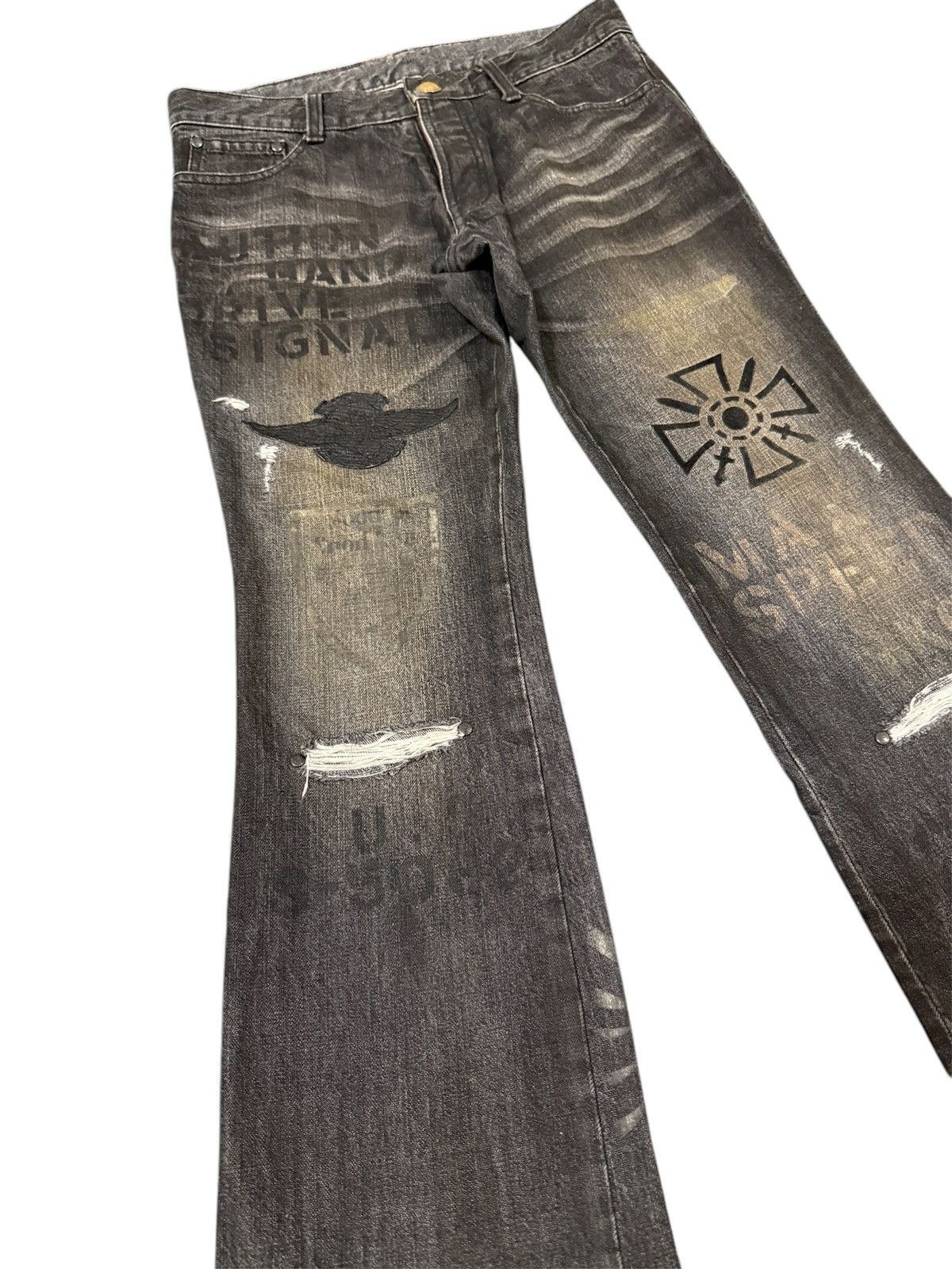 If Six Was Nine × Le Grande Bleu (L.G.B.) Very Rare Schorl Distressed Flare Printed Jeans Size US 32 / EU 48 - 7 Thumbnail