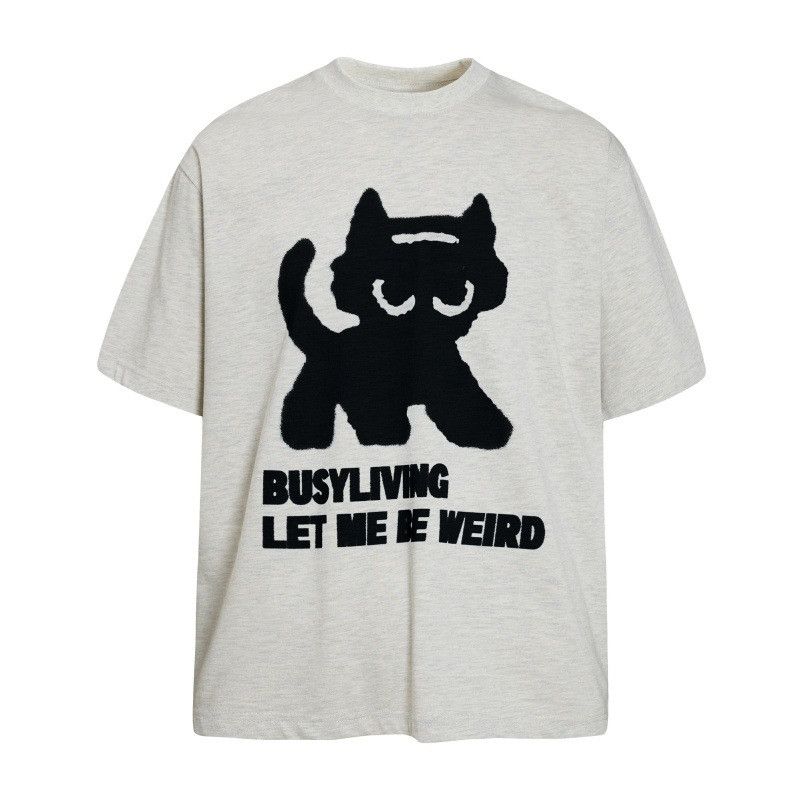 Japanese Brand Men's Crew Neck Loose-Fit Casual T-Shirt with Cat Print Size US M / EU 48-50 / 2 - 1 Thumbnail