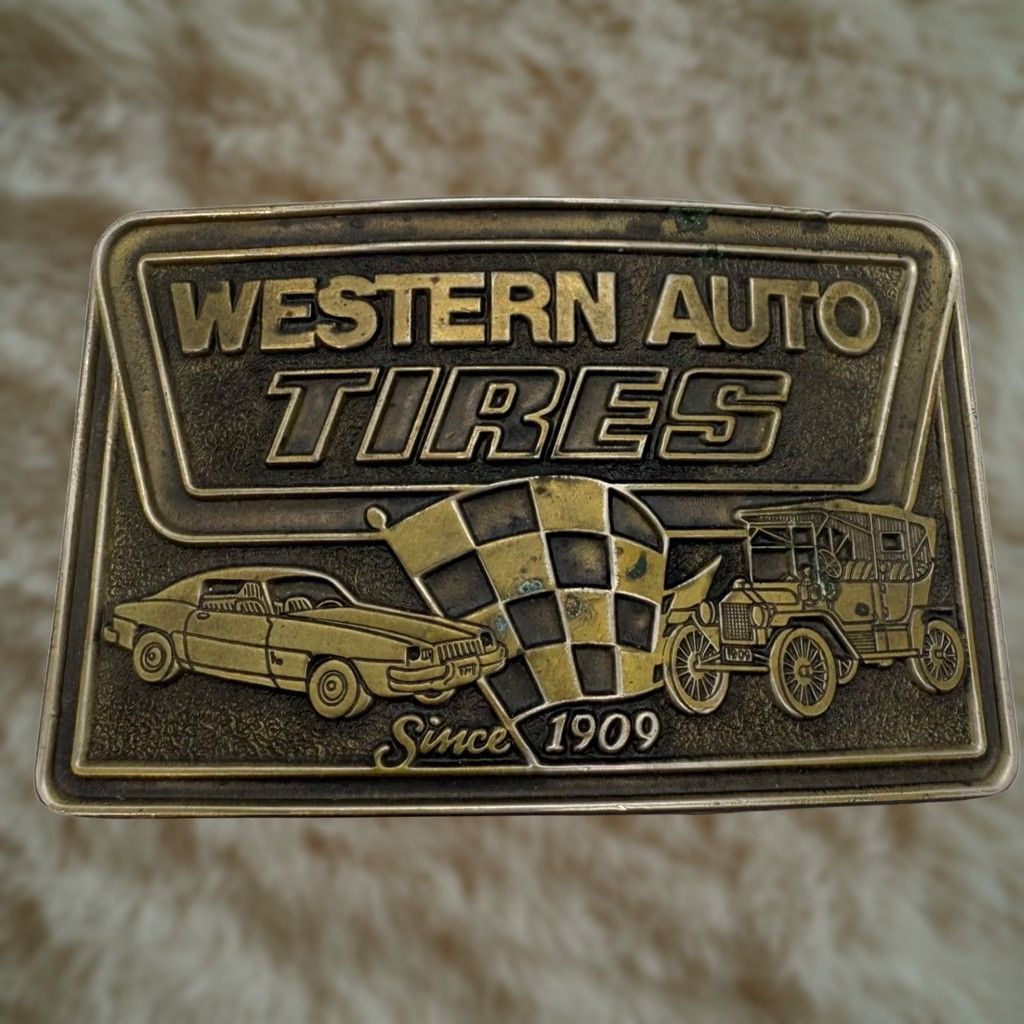 Vintage Lewis Buckles Mens Belt Buckle Brass Western Auto Tires Since 1909 Vintage? Size ONE SIZE - 1 Thumbnail