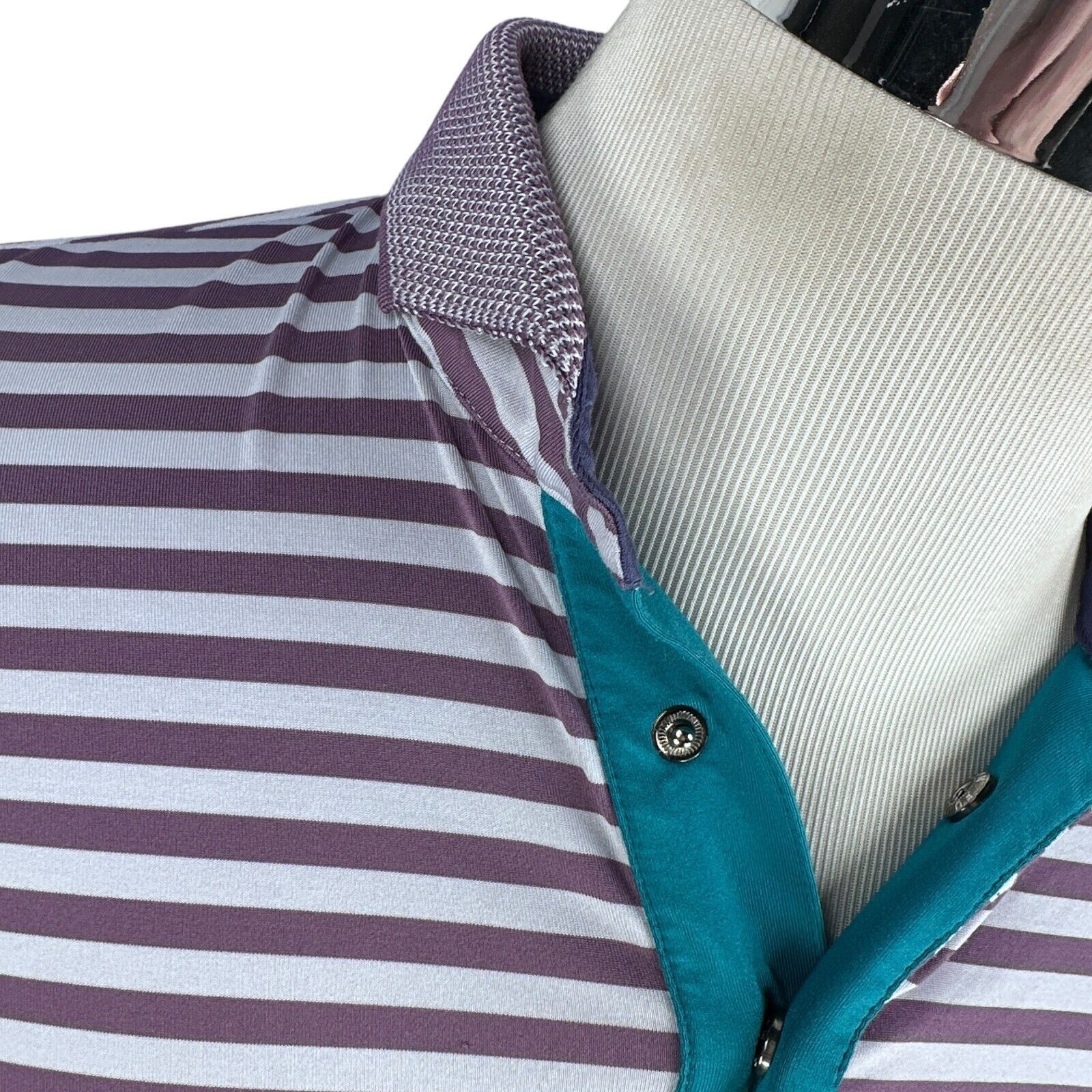 Grenson Greyson Polo Shirt Mens Medium Purple Gray Striped Blue Golf Size US M / EU 48-50 / 2 - 3 Thumbnail