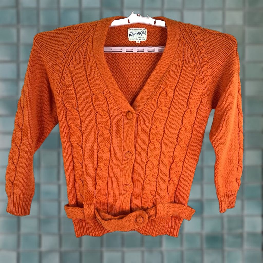 Vintage VINTAGE California Girl Wool Knit Belted Sweater Shirt Womens M Orange 1970s Mod GoGo Decade 70s Boys/Girls Mens Womens Size M / US 6-8 / IT 42-44 - 1 Thumbnail
