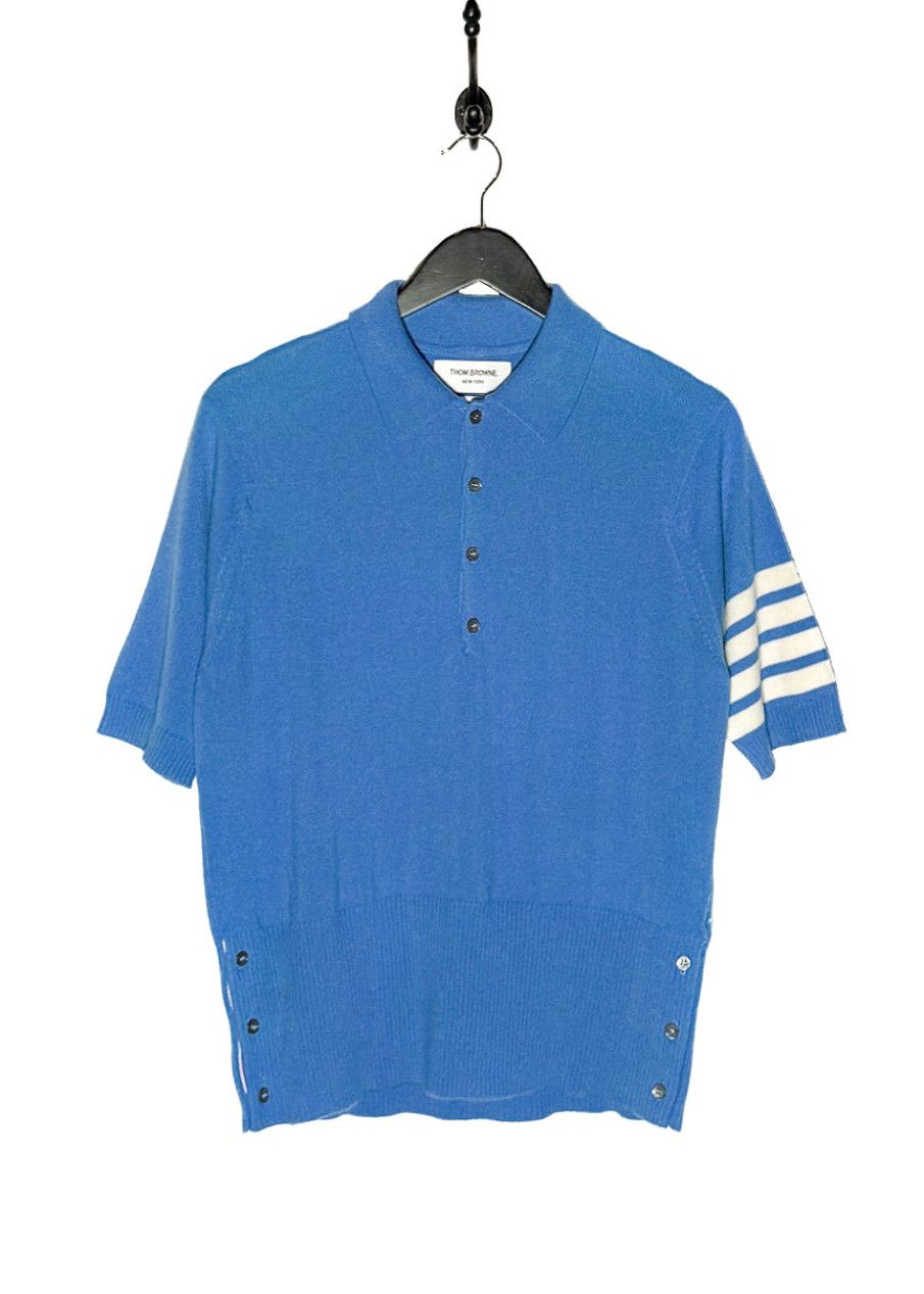 Thom Browne Blue Cashmere 4-Bar Short Sleeve Knit Polo Shirt