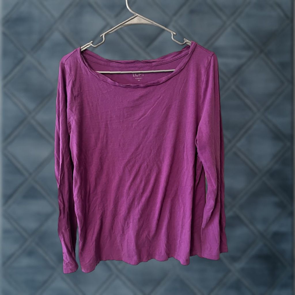Ann Taylor LOFT Womens T-Shirt Purple Solid Crew Neck Long Sleeve Stretch Top Tee XL Size XL / US 12-14 / IT 48-50 - 1 Thumbnail