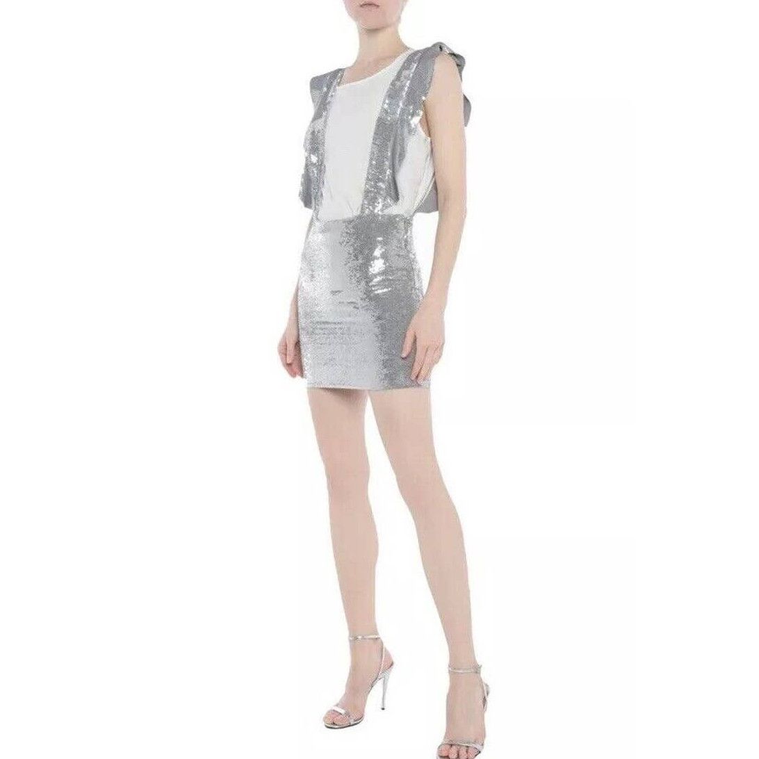 image of Iro Dwino Silver Ruffled Suspenders Sequin Mini Skirt Size Xxs, Women's