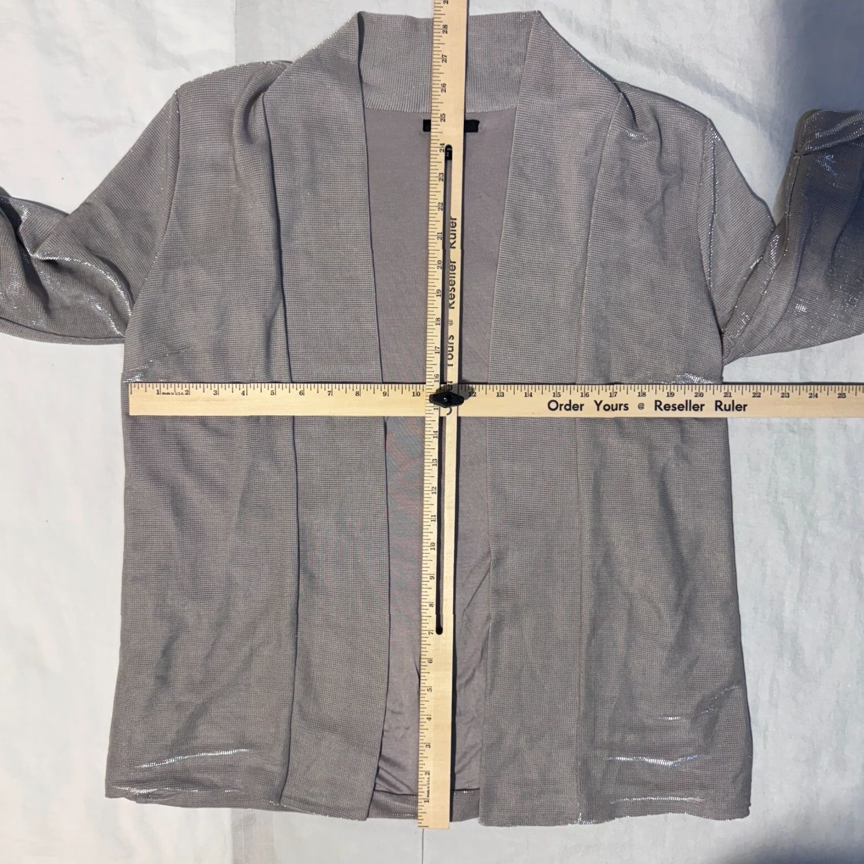 H&M H&M Shirt - Silver Shimmer 3/4 Sleeve Open Front Cardigan Top S - Casual Women - Solid Logo Pattern - All Seasons - Shoulder Pads Size S / US 4 / IT 40 - 5 Thumbnail