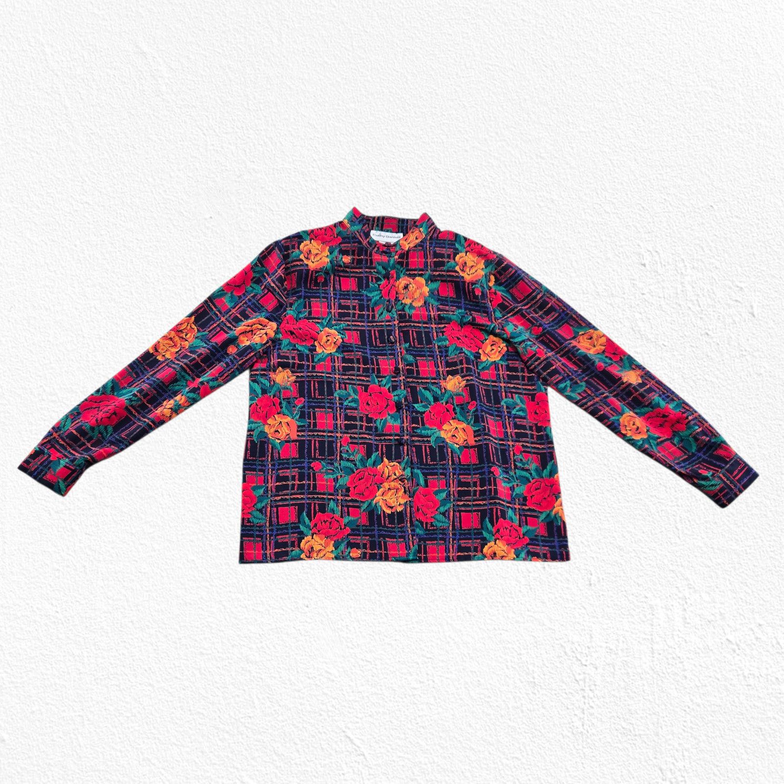 Vintage 80s Floral Plaid Long Sleeve Blouse Size 14 Size XL / US 12-14 / IT 48-50 - 3 Thumbnail