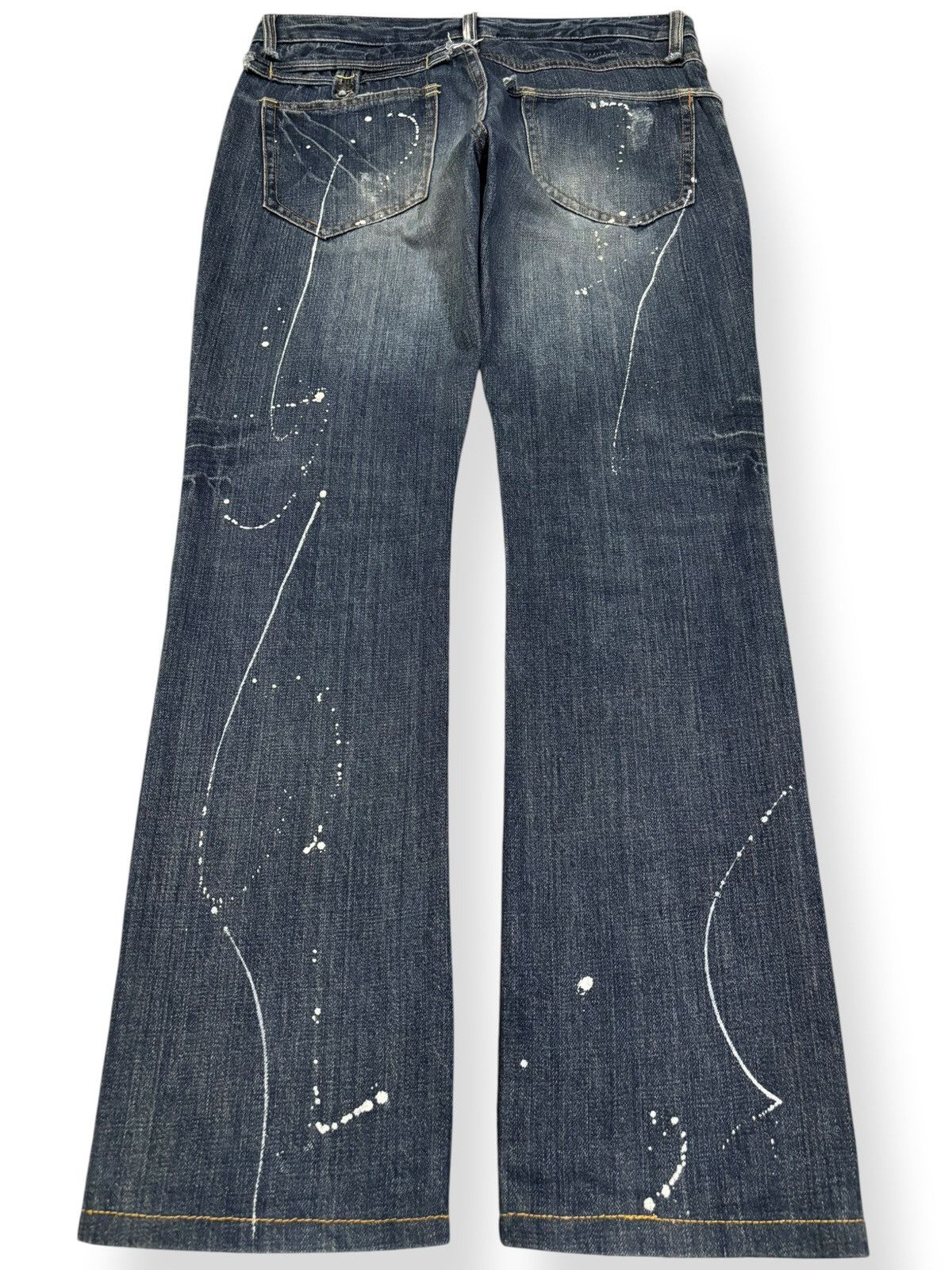 14th Addiction Vintage Steer Blue Whiskers Paint Splatter Distressed Jeans Size US 32 / EU 48 - 2 Thumbnail