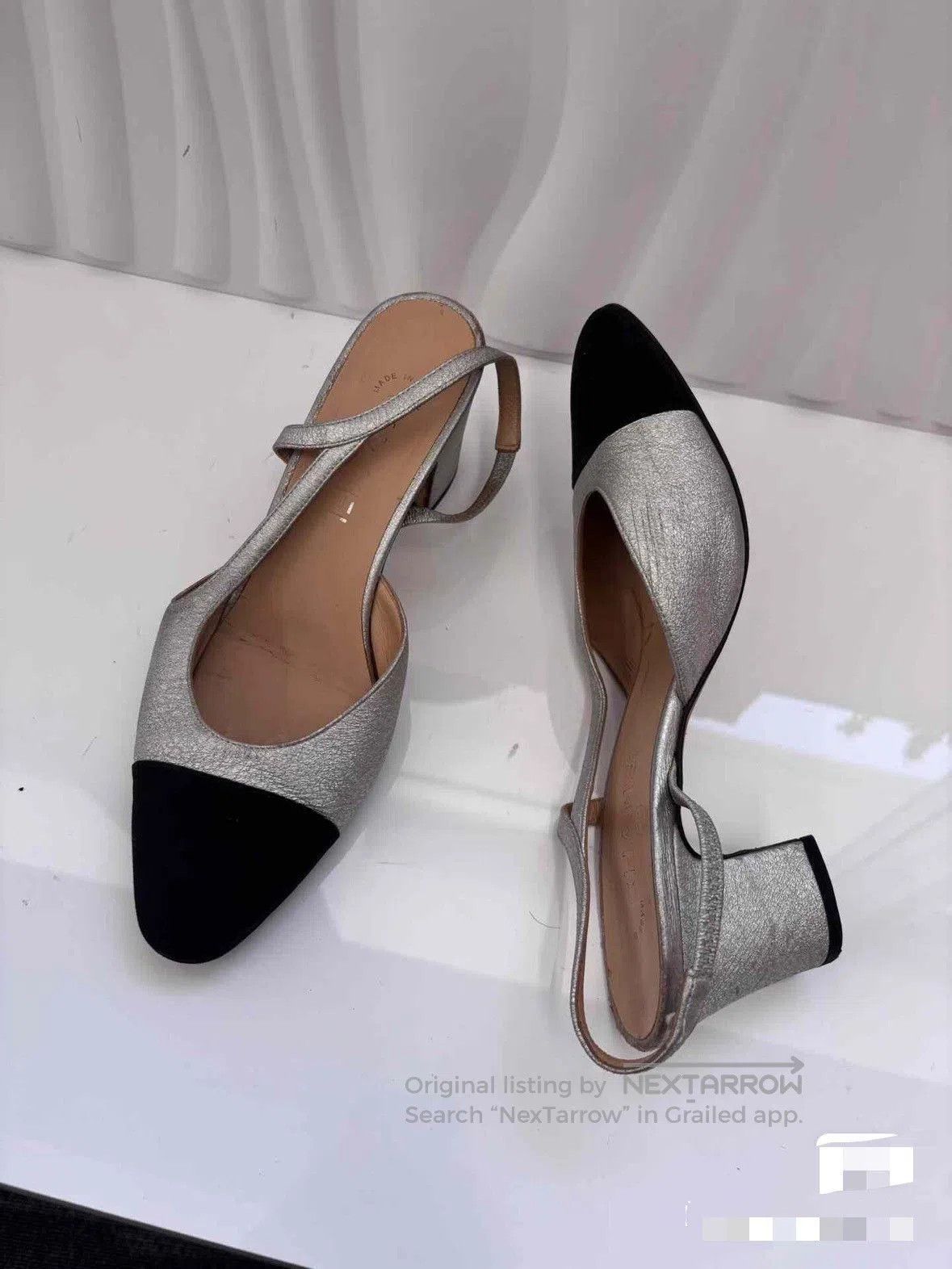 Chanel Chanel Silver Black Slingback Heel. Size US 7 / IT 37 - 4 Thumbnail