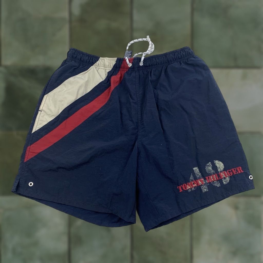 Tommy Hilfiger Vintage Tommy Hilfiger Swim Trunks Adult Large Blue Logo Flag Embroider 90s USA Size US 33 - 1 Thumbnail