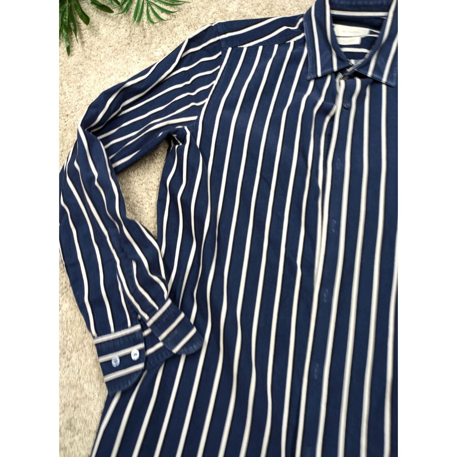 Massimo Dutti Massimo Dutti Mens Medium Blue Stripe Button Front Long Sleeve Shirt Size US M / EU 48-50 / 2 - 3 Thumbnail