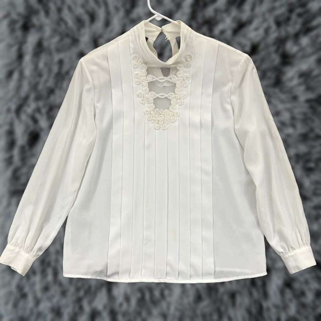 Vintage VINTAGE Laura Scott Shirt Women 12 Long Sleeve Collared Pleated Button Blouse 80s Classic White Shirts Size XL / US 12-14 / IT 48-50 - 1 Thumbnail